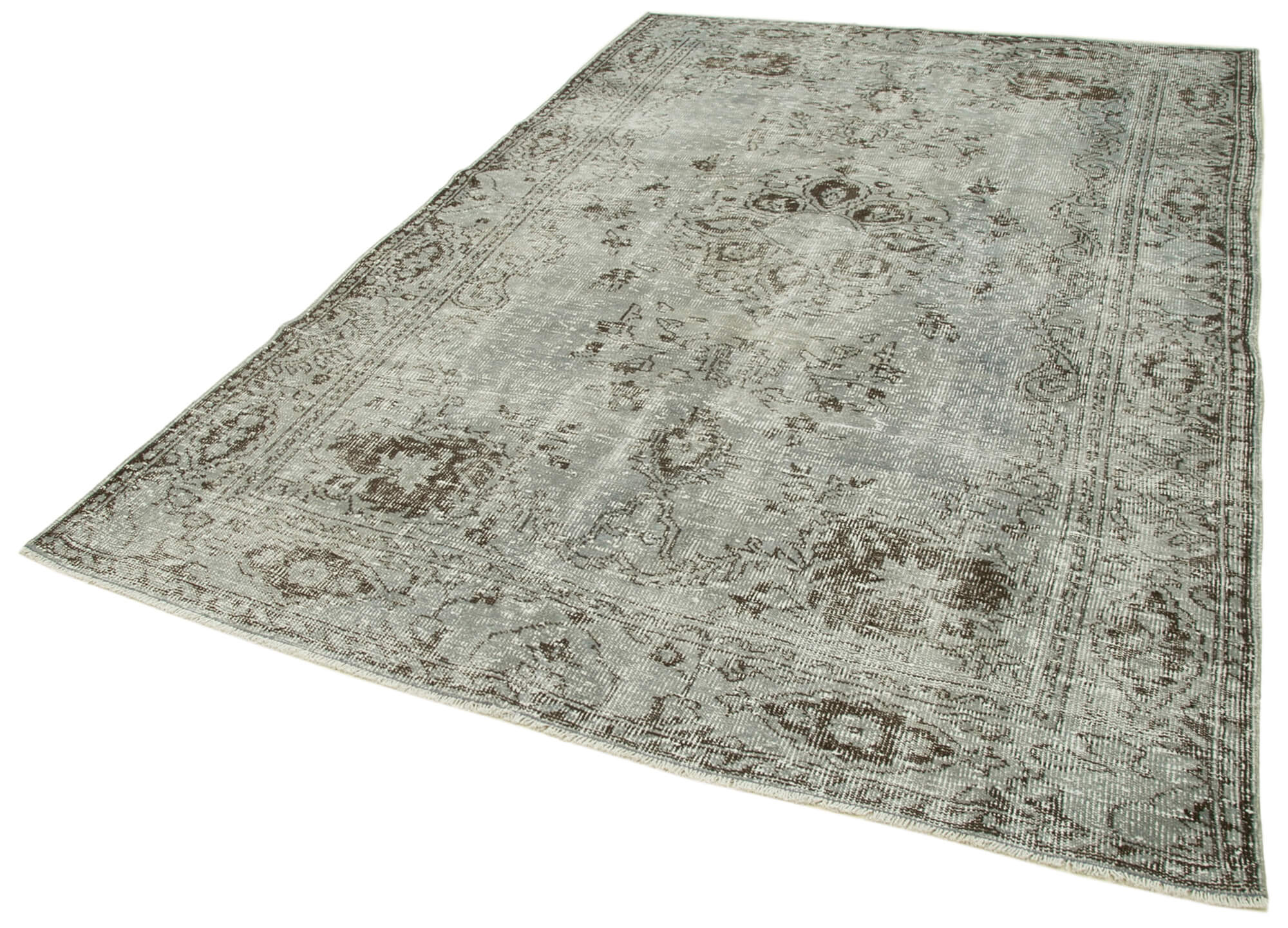 Handmade Vintage Area Rug - Overdyed Grey Wool Cotton Carpet 6'3" x 9'1"