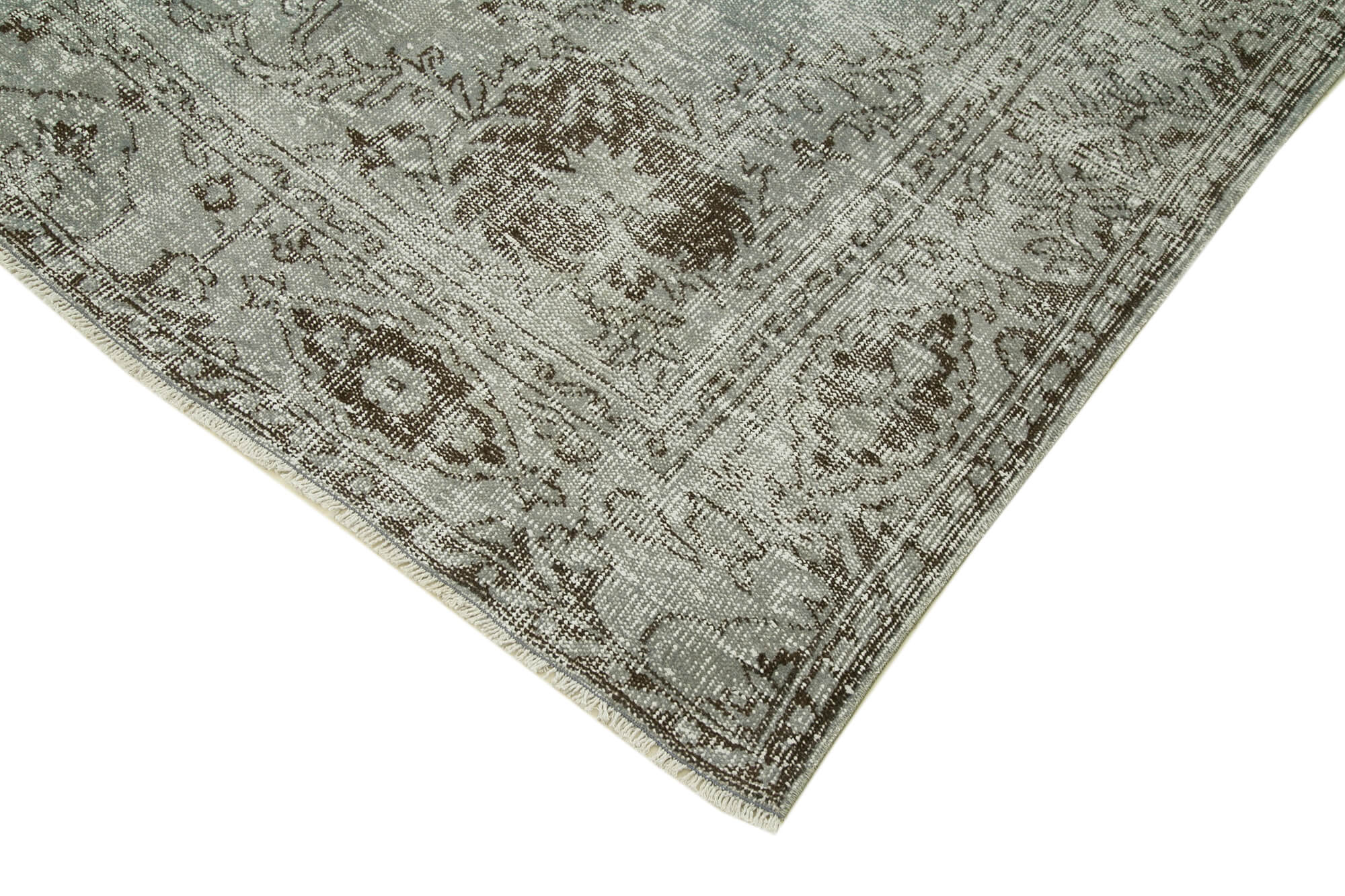 Handmade Vintage Area Rug - Overdyed Grey Wool Cotton Carpet 6'3" x 9'1"