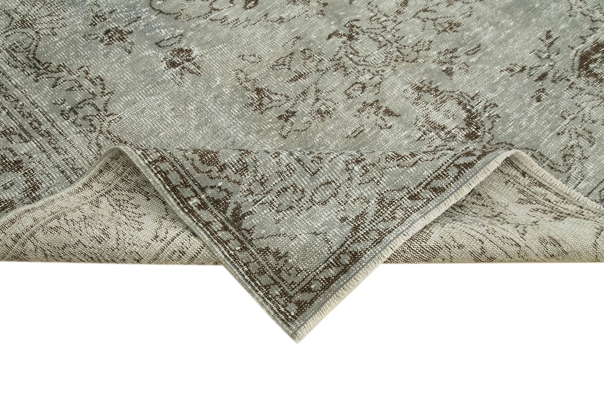 Handmade Vintage Area Rug - Overdyed Grey Wool Cotton Carpet 6'3" x 9'1"