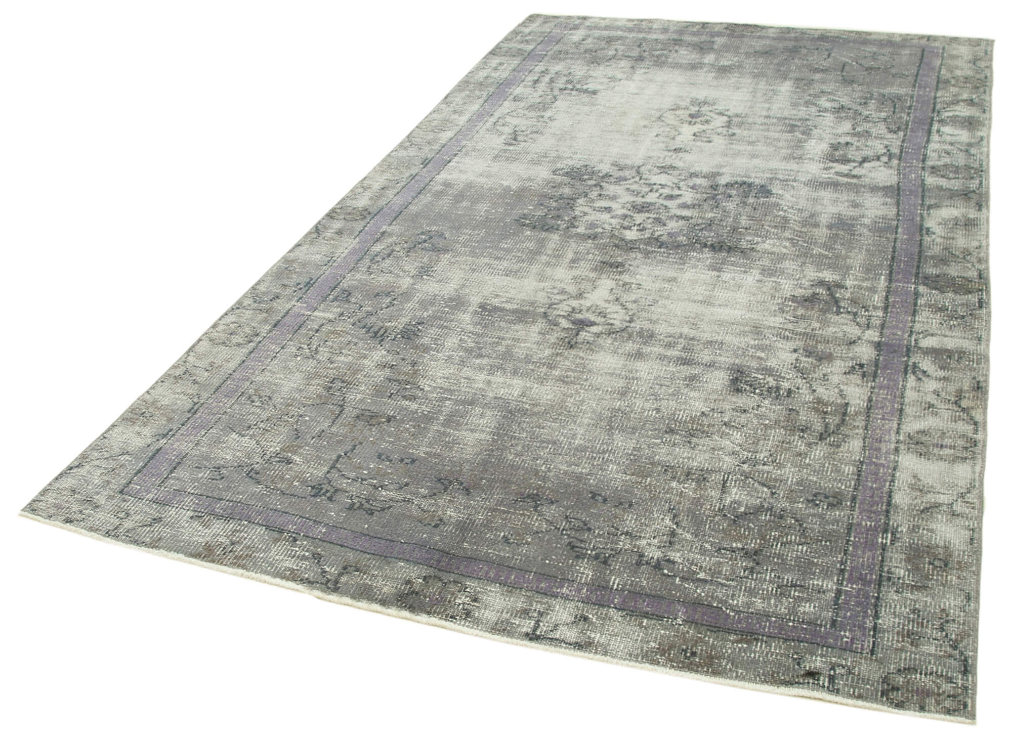 Vintage Cotton Wool Rug – Handmade Area Rug | Overdyed Grey Turkish Carpet 5'5''x9'4''