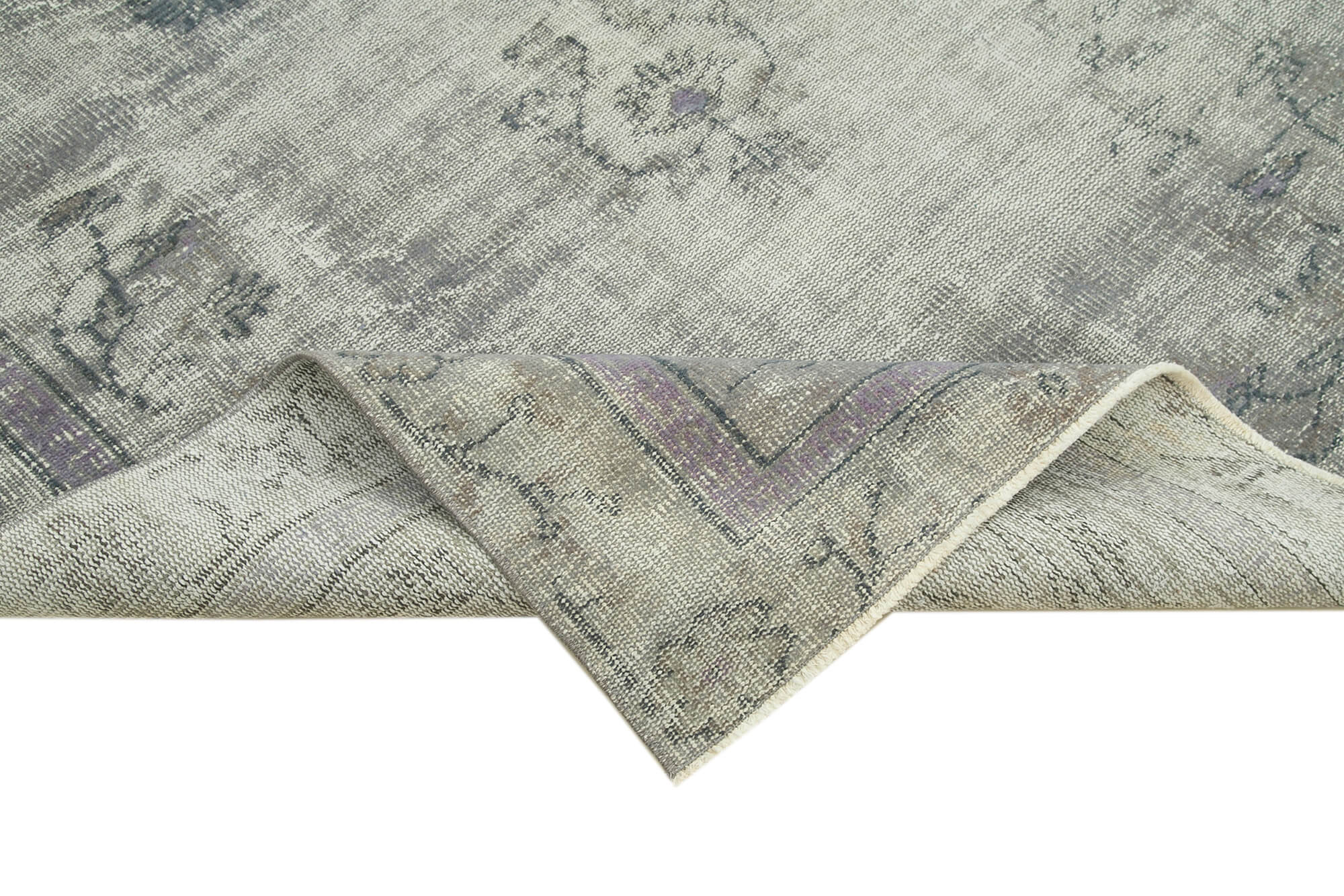 Vintage Cotton Wool Rug – Handmade Area Rug | Overdyed Grey Turkish Carpet 5'5''x9'4''