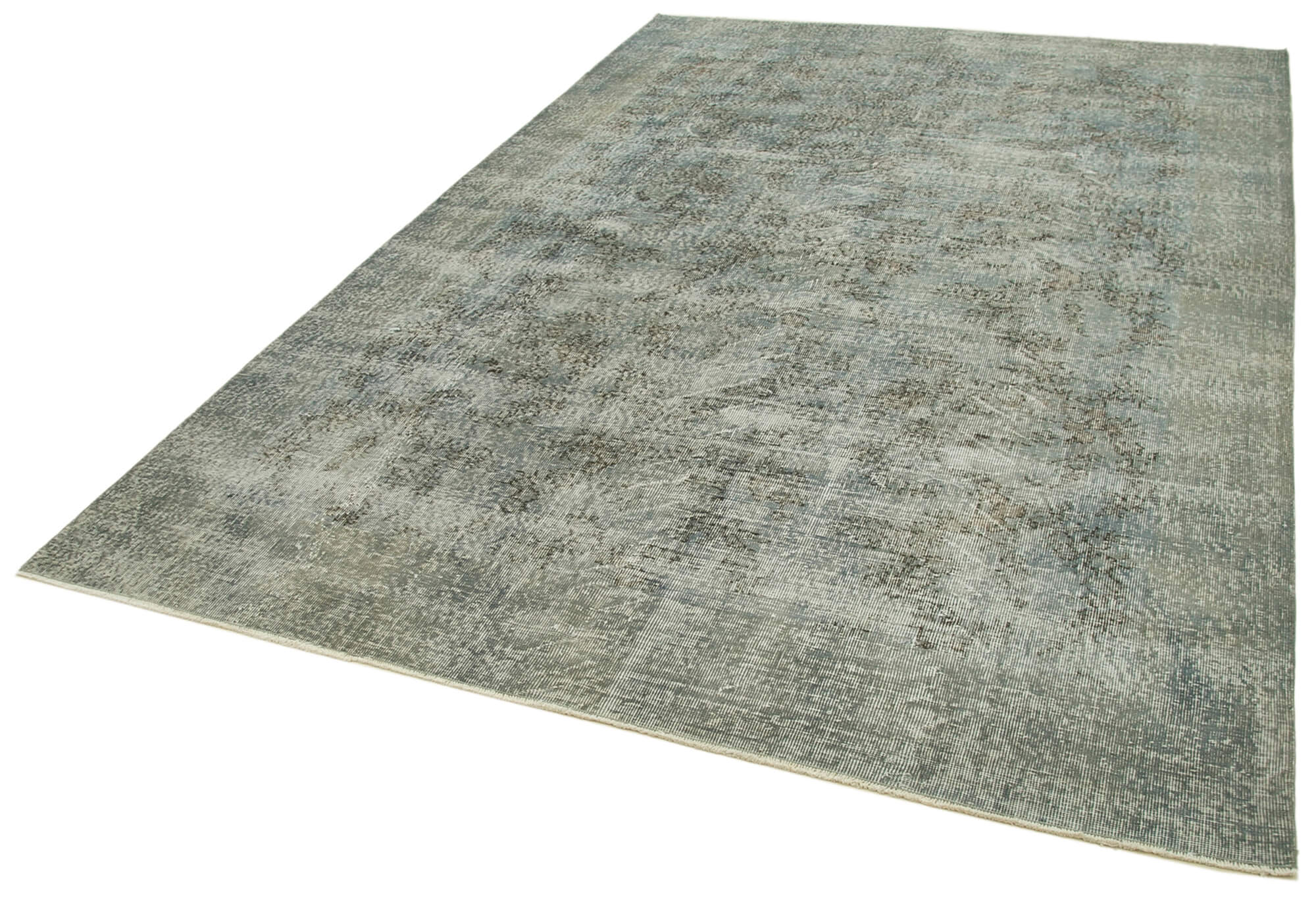 Handmade Vintage Area Rug - Overdyed Grey Wool & Cotton Carpet 6'8" x 9'10"
