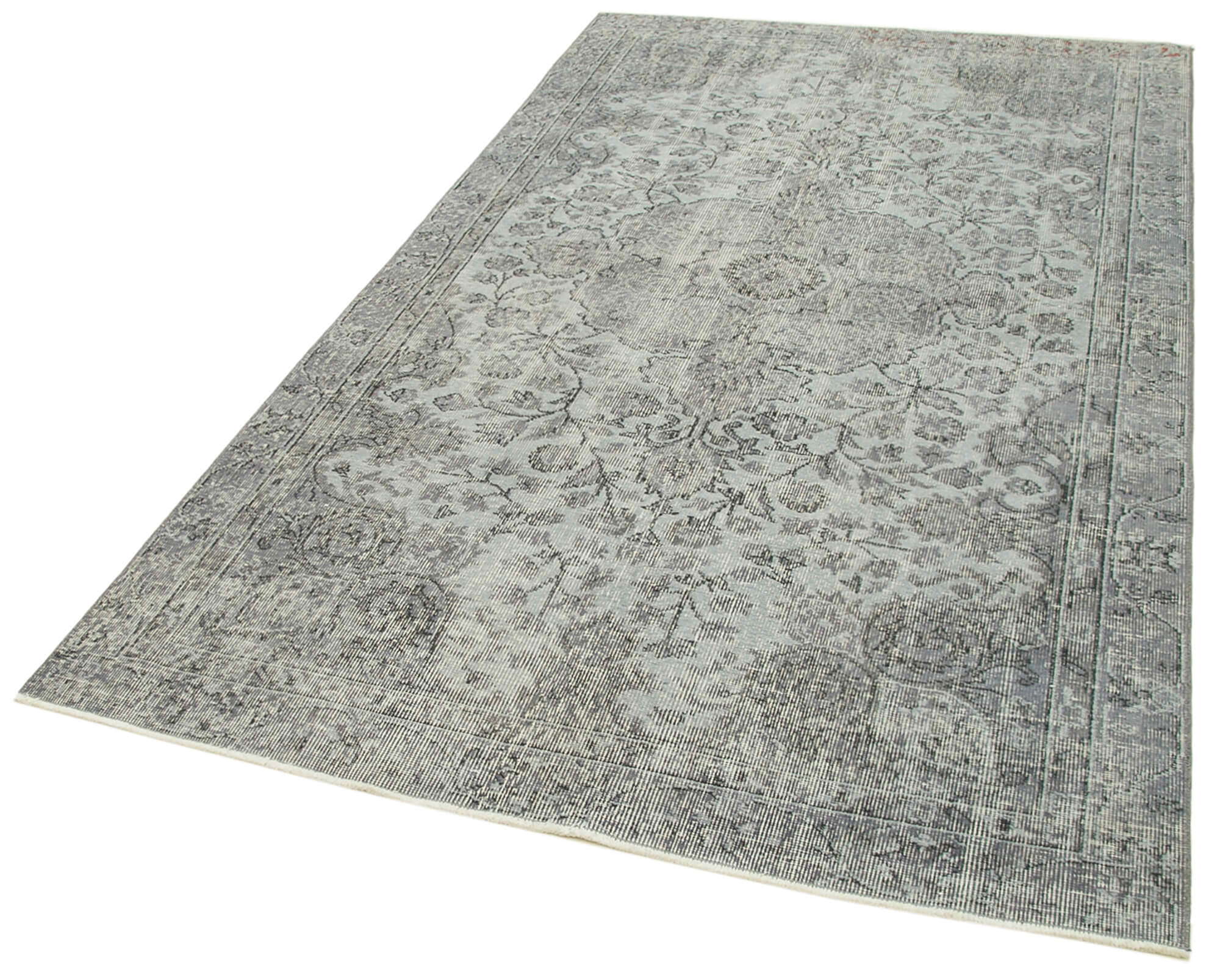 Handmade Wool Area Rug – Vintage Cotton Rug | Grey Overdyed Carpet 4'9''x8'2''