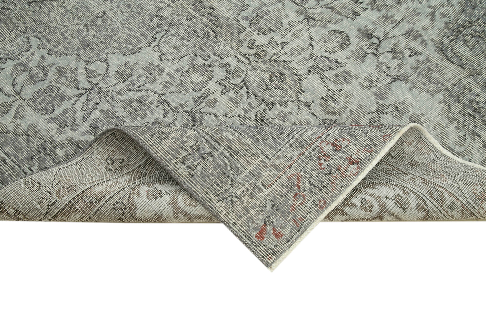 Handmade Wool Area Rug – Vintage Cotton Rug | Grey Overdyed Carpet 4'9''x8'2''