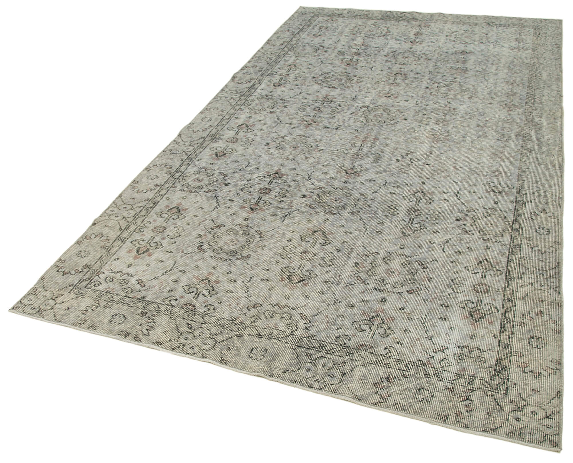 Vintage Wool Area Rug – Handmade Turkish Wool Carpet, Overdyed Gray Rug 5'2"x9'7"