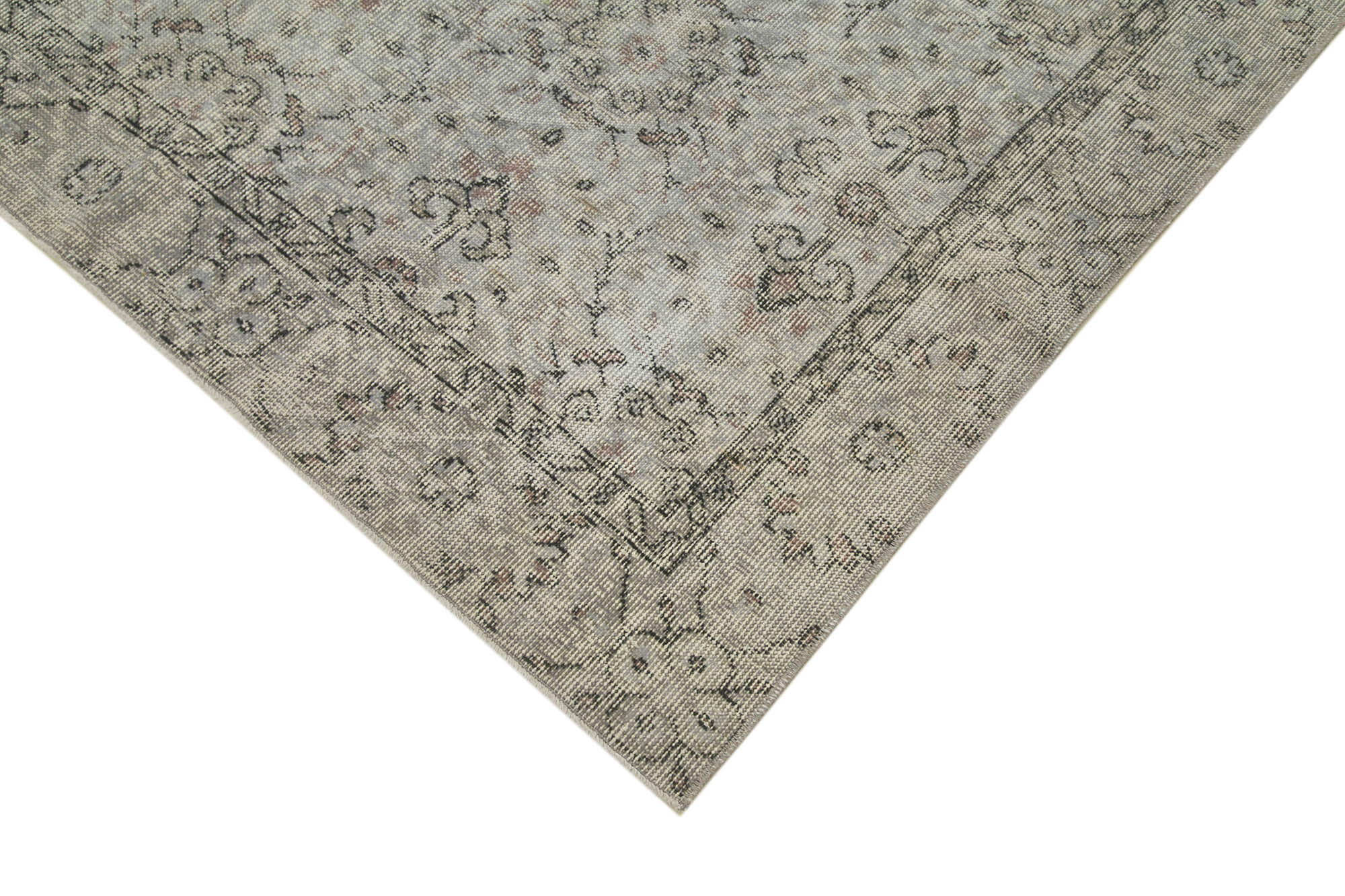 Vintage Wool Area Rug – Handmade Turkish Wool Carpet, Overdyed Gray Rug 5'2"x9'7"