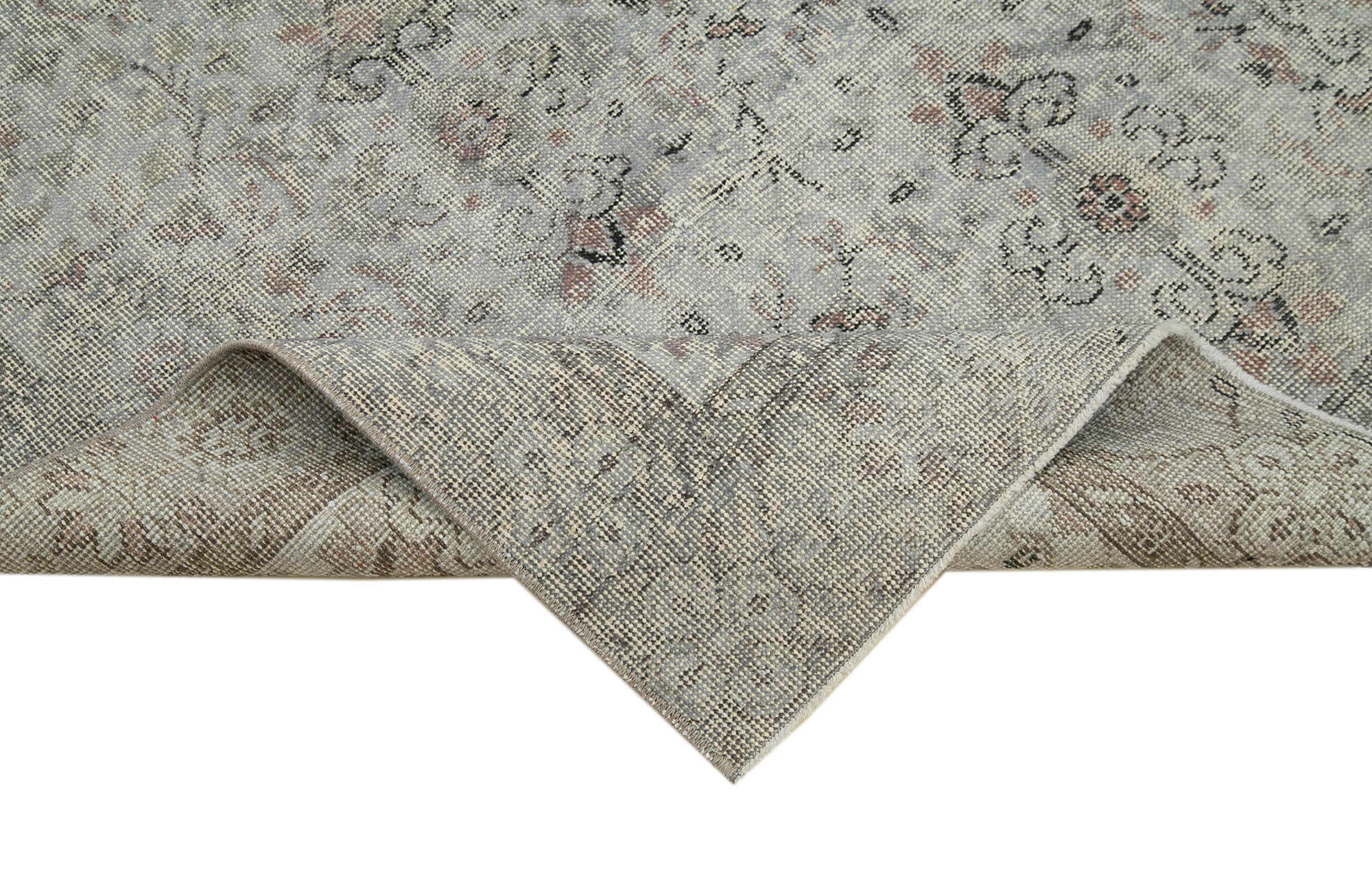 Vintage Wool Area Rug – Handmade Turkish Wool Carpet, Overdyed Gray Rug 5'2"x9'7"