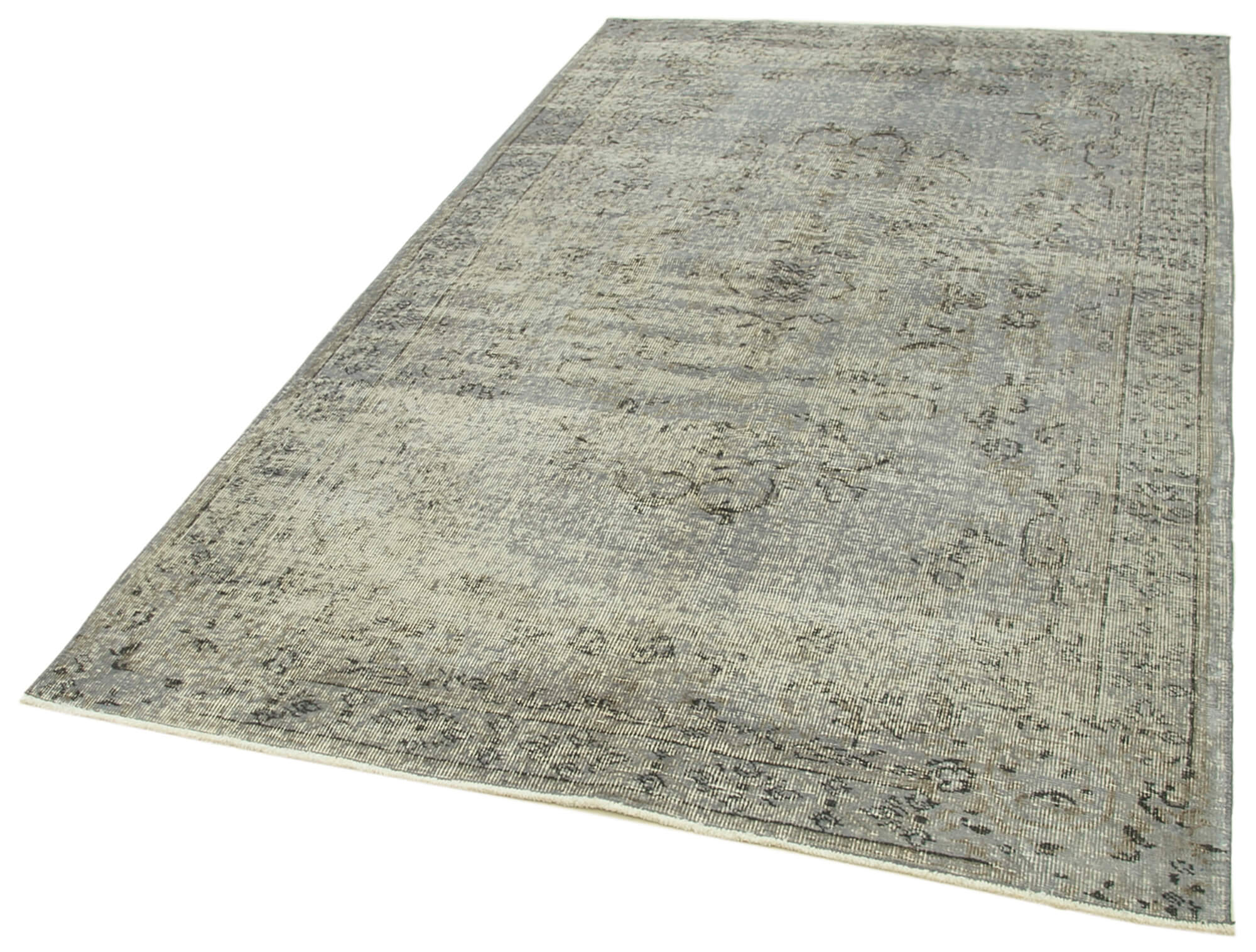Vintage Area Rug - Handmade Wool Rug Overdyed Grey Turkish Hand Knotted Carpet 4'10''x8'1''