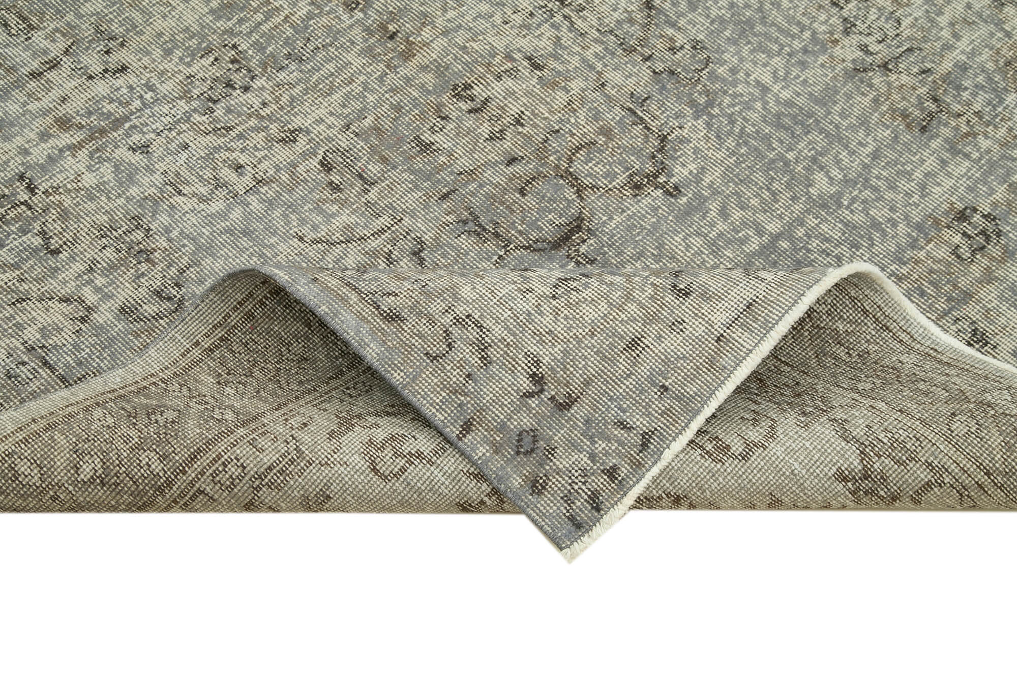 Vintage Area Rug - Handmade Wool Rug Overdyed Grey Turkish Hand Knotted Carpet 4'10''x8'1''