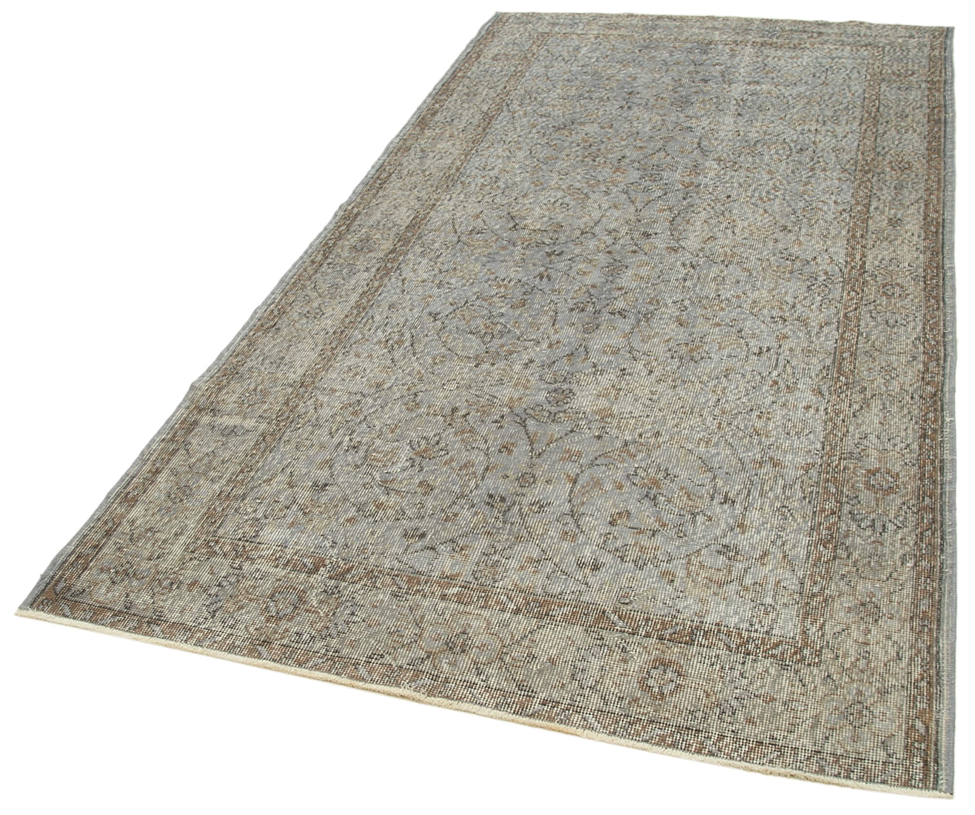 Handmade Vintage Area Rug | Overdyed Wool Rug - Grey Cotton Blend 4'6''x8'8''