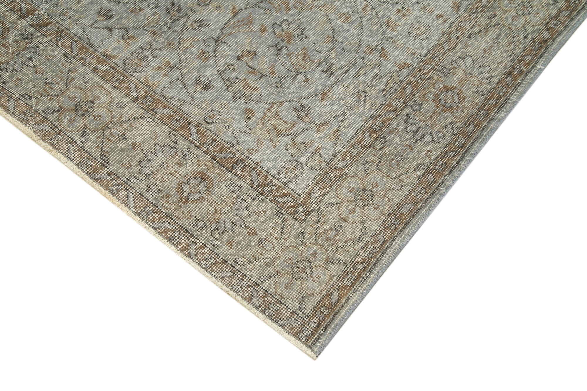 Handmade Vintage Area Rug | Overdyed Wool Rug - Grey Cotton Blend 4'6''x8'8''