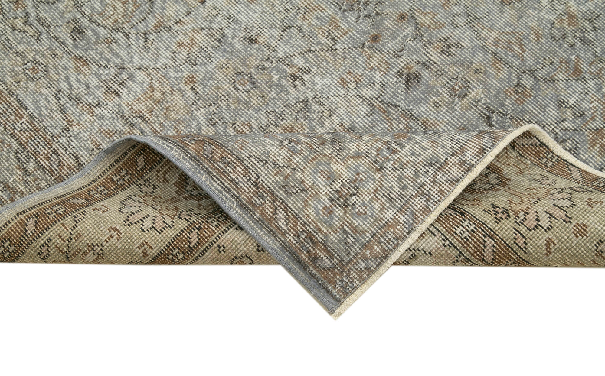 Handmade Vintage Area Rug | Overdyed Wool Rug - Grey Cotton Blend 4'6''x8'8''