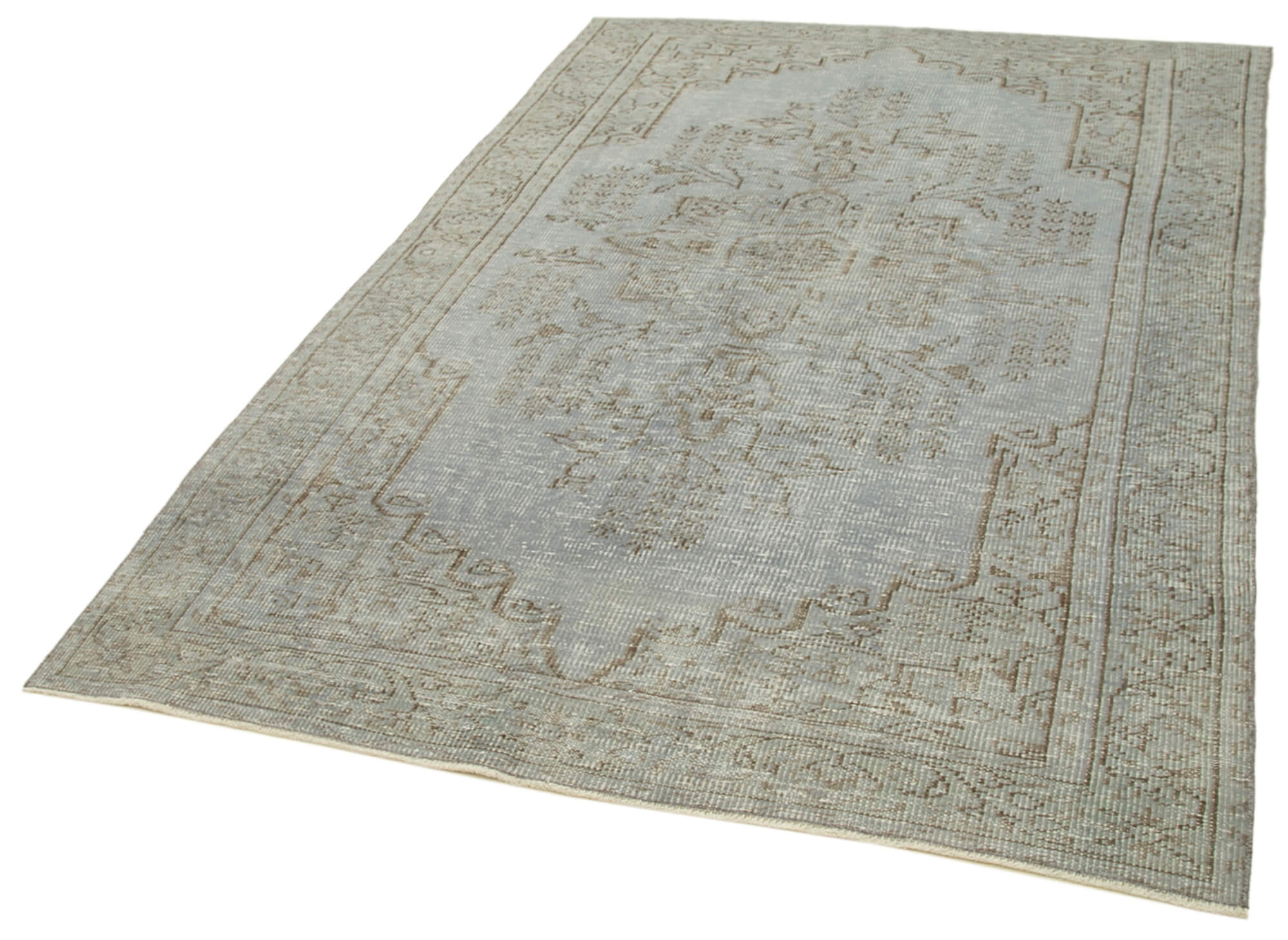 Vintage Wool Area Rug | Hand Knotted Rug Overdyed Grey Cotton Wool Carpet 5'5''x8'7''