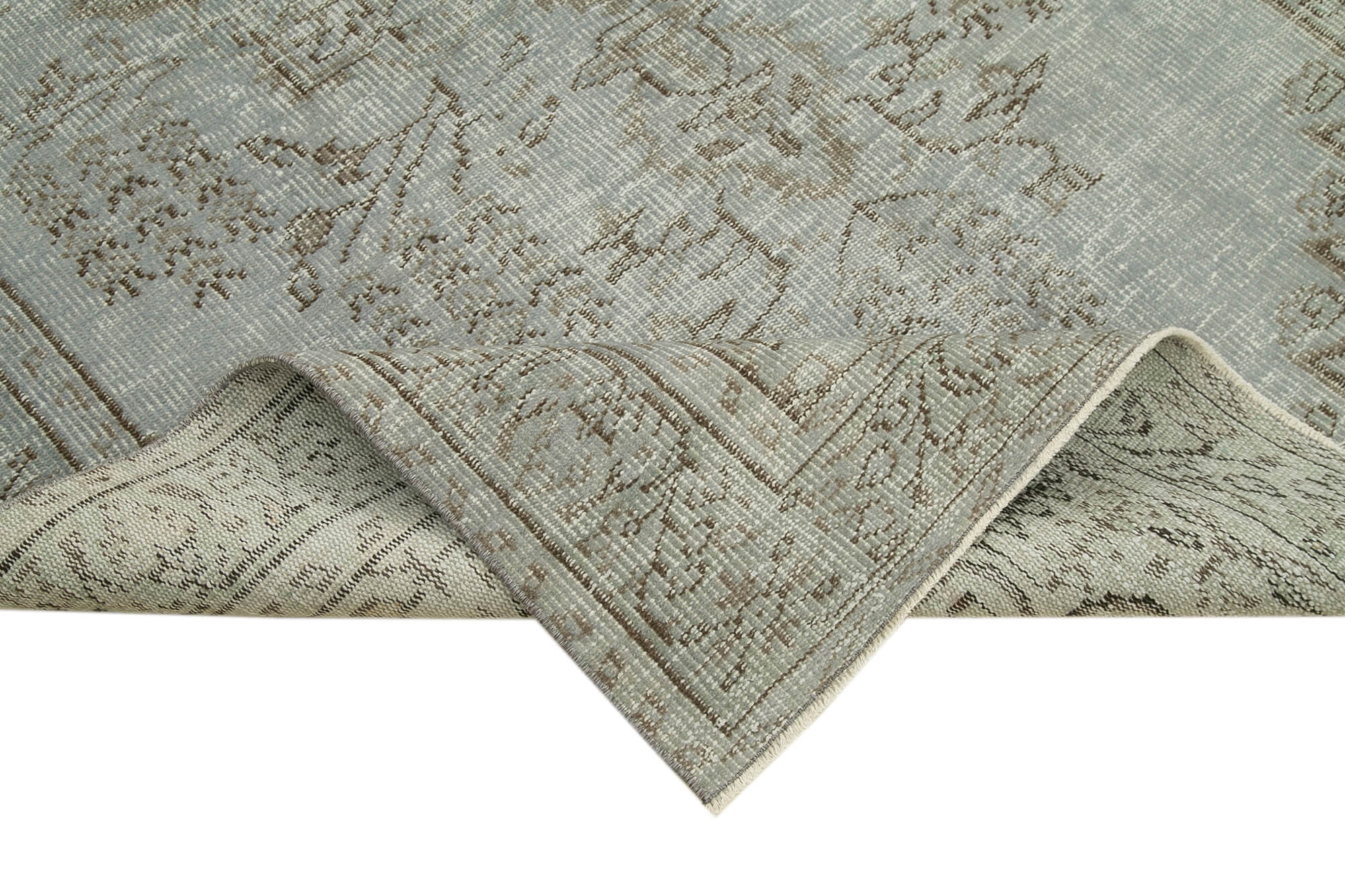 Vintage Wool Area Rug | Hand Knotted Rug Overdyed Grey Cotton Wool Carpet 5'5''x8'7''