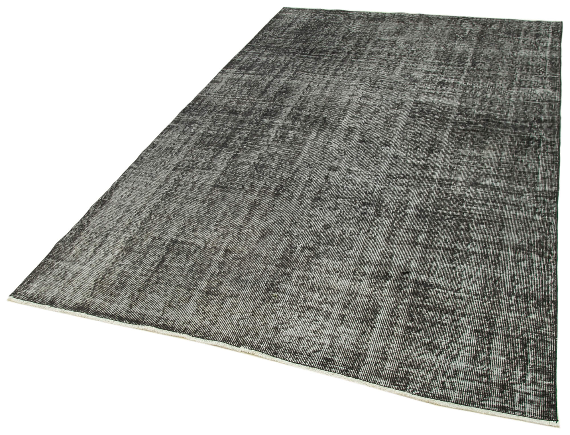 Handmade Vintage Area Rug - Overdyed Black Wool Cotton Blend Carpet 5'3''x8'1''