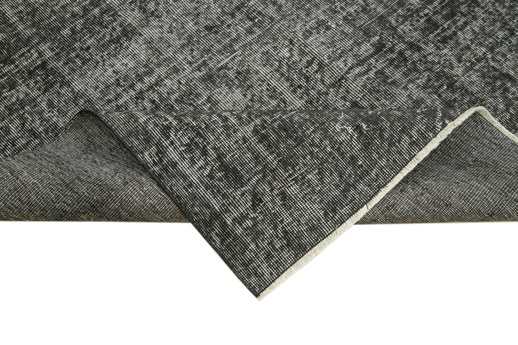 Handmade Vintage Area Rug - Overdyed Black Wool Cotton Blend Carpet 5'3''x8'1''