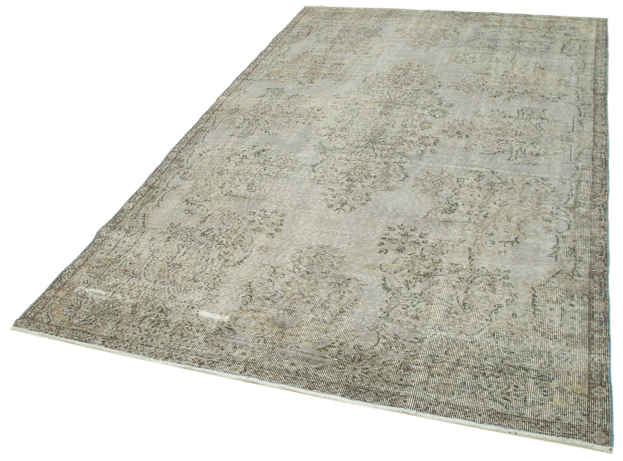 Handmade Vintage Area Rug - Overdyed Wool Carpet Grey Cotton, Bohemian Style 5'5''x9'
