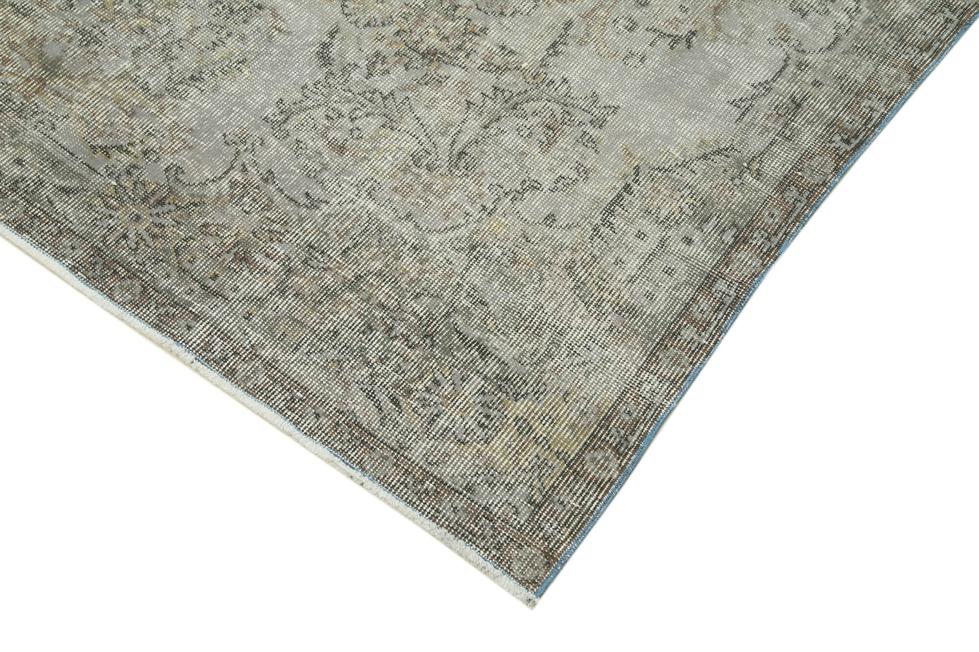 Handmade Vintage Area Rug - Overdyed Wool Carpet Grey Cotton, Bohemian Style 5'5''x9'