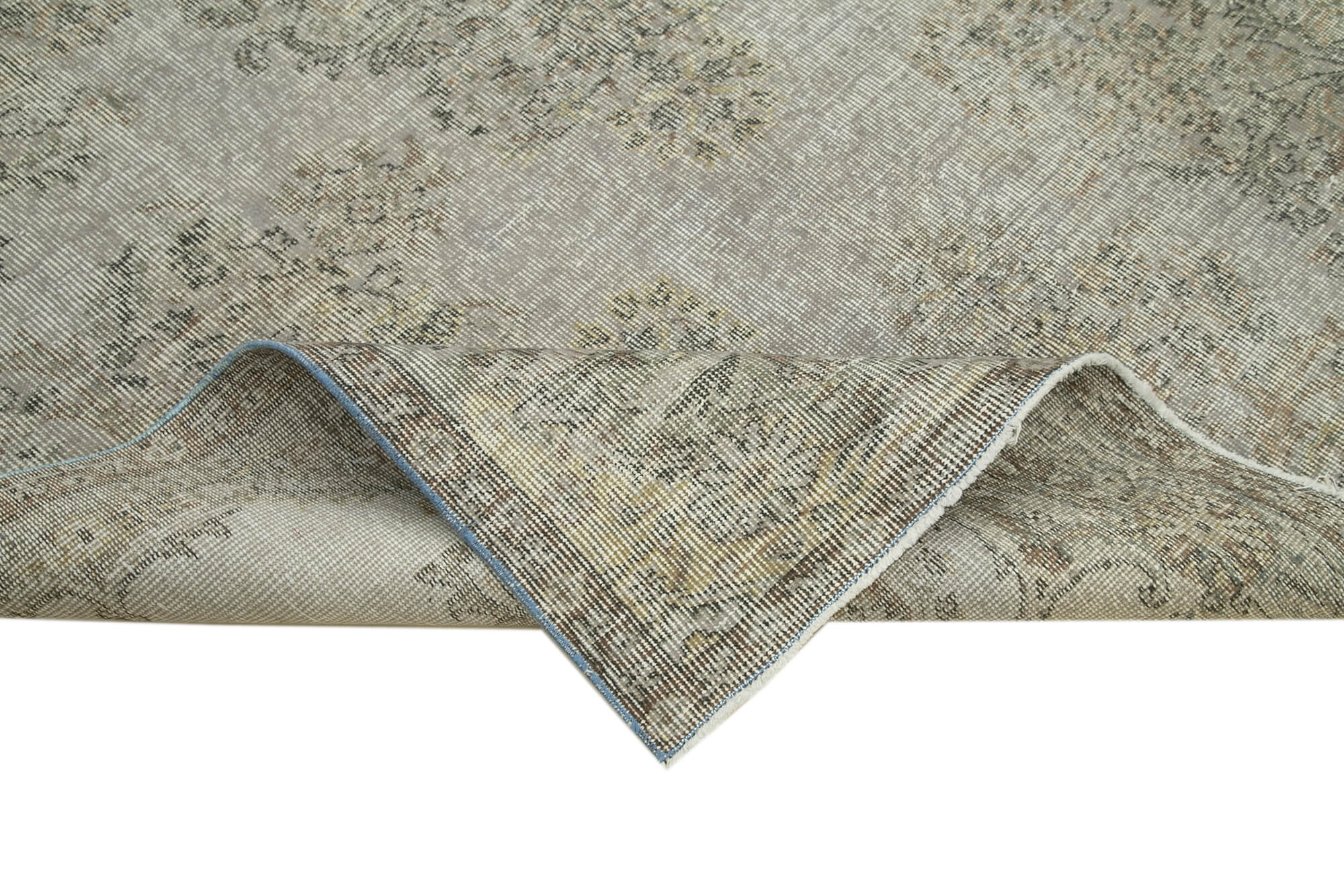 Handmade Vintage Area Rug - Overdyed Wool Carpet Grey Cotton, Bohemian Style 5'5''x9'