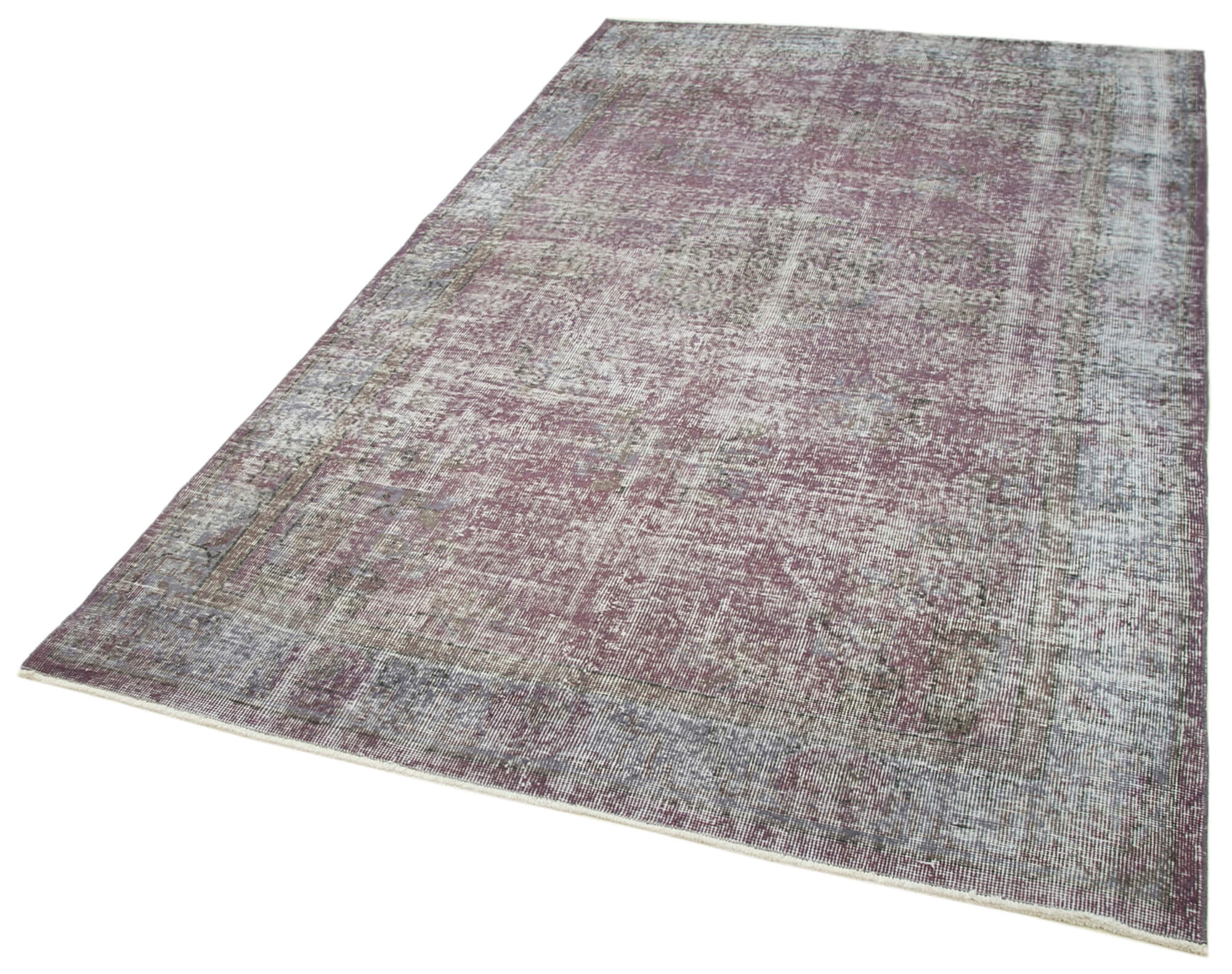 Vintage Wool Area Rug - Purple Overdyed Handmade 5'3''x8'11'' Cotton Wool Carpet