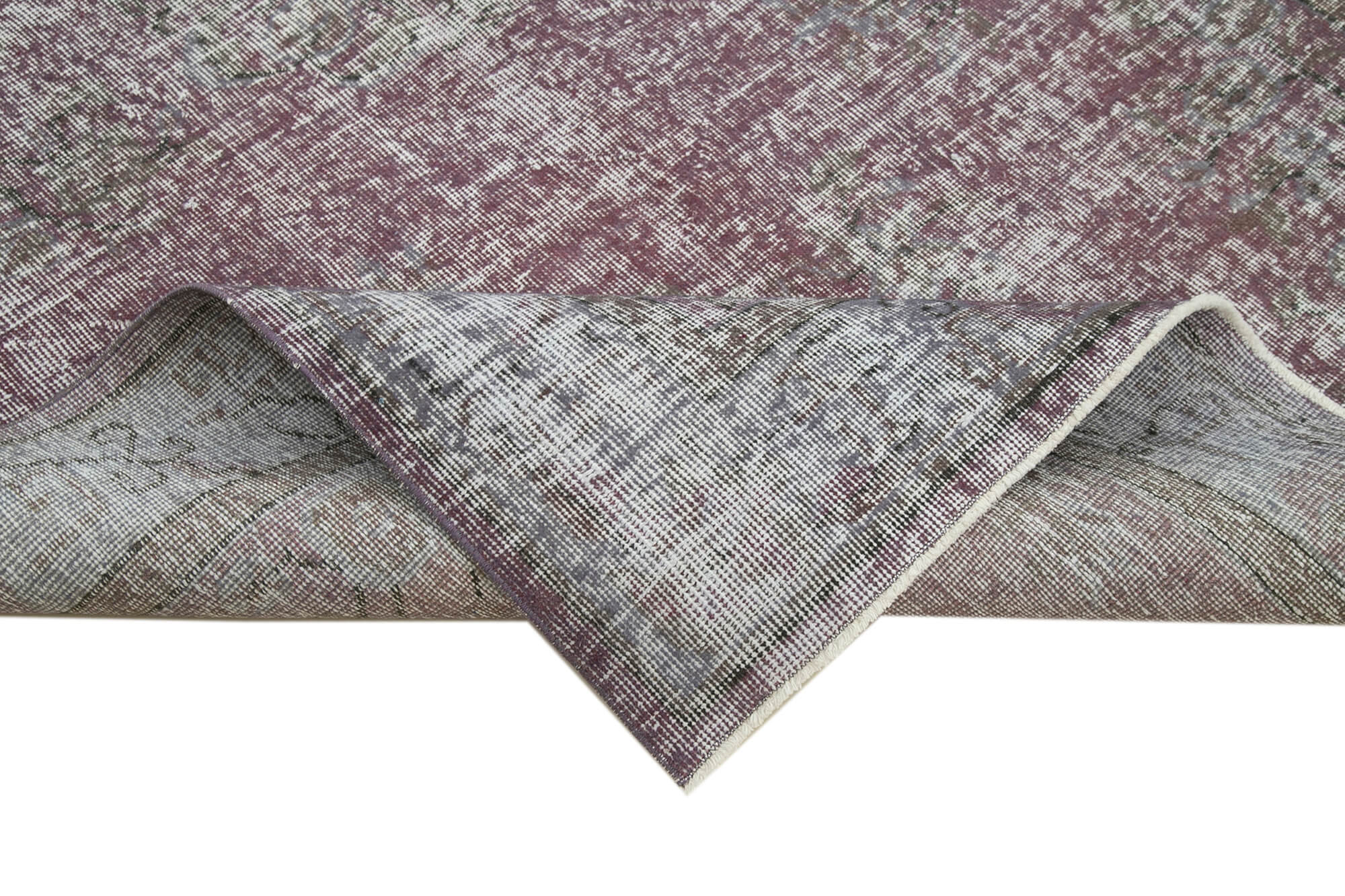 Vintage Wool Area Rug - Purple Overdyed Handmade 5'3''x8'11'' Cotton Wool Carpet
