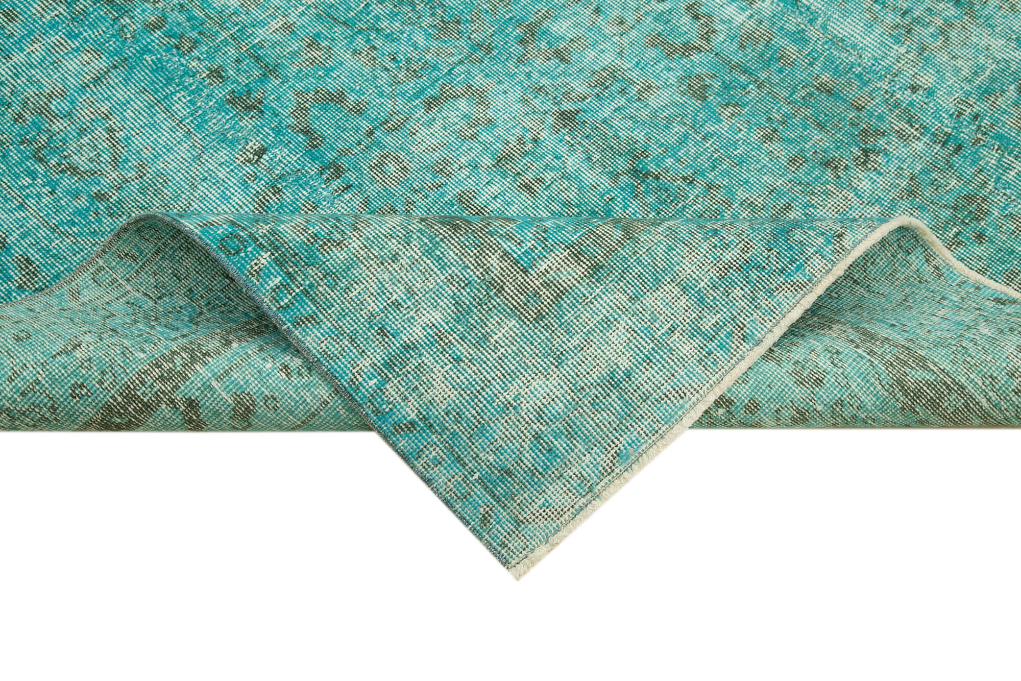 Vintage Area Rug – Overdyed Cotton Wool Carpet | Hand Woven Turquoise Rug 5'3''x9'0''