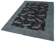 Handmade Wool Area Rug - Grey Figured Cotton Wool Blend, Hand Knotted Carpet 5'x8'2"