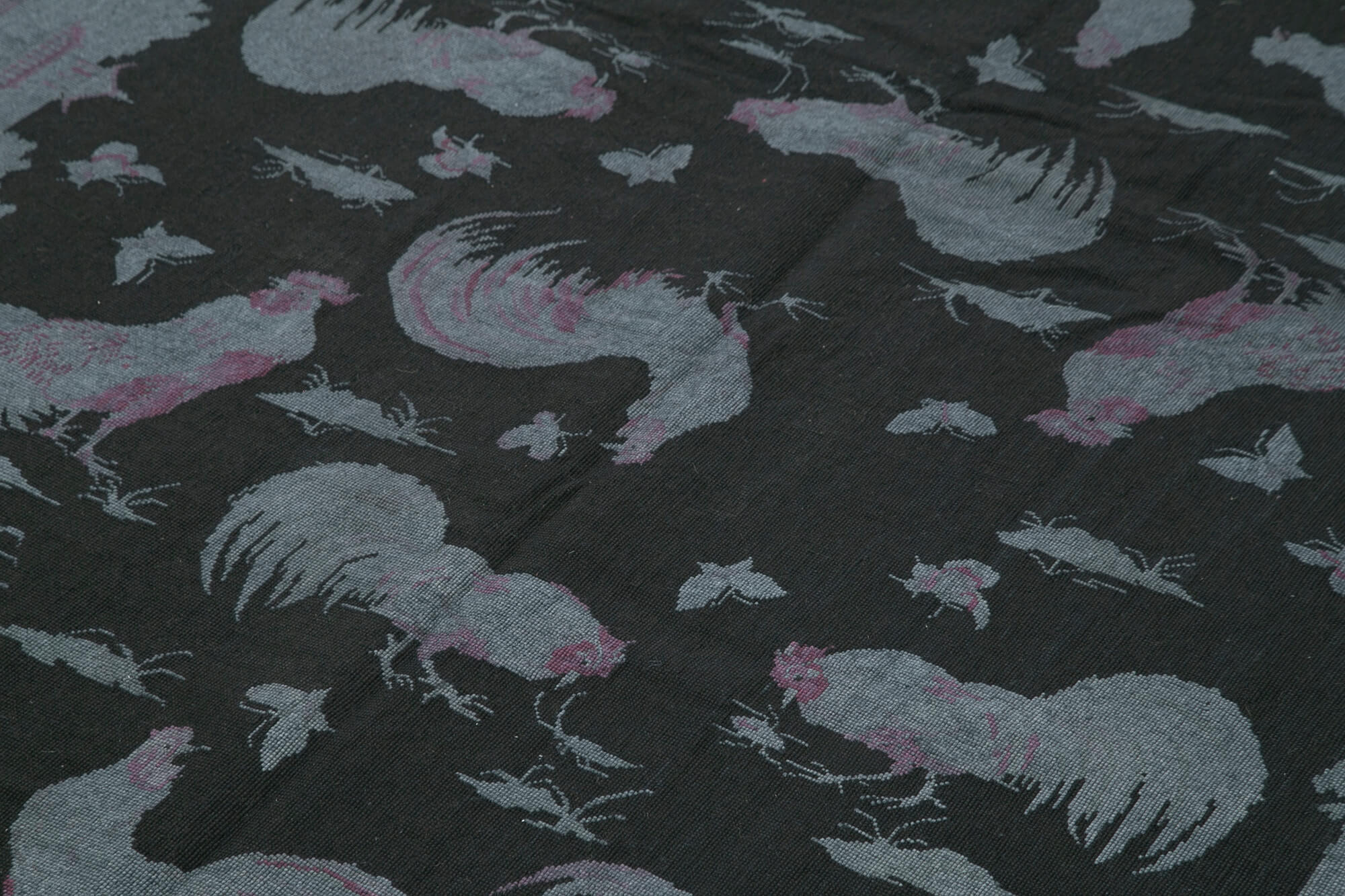 Handmade Wool Area Rug - Grey Figured Cotton Wool Blend, Hand Knotted Carpet 5'x8'2"