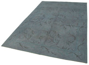 Handmade Wool Area Rug | Vintage Turkish Carpet With Blue Floral Pattern & Cotton Wool Carpet