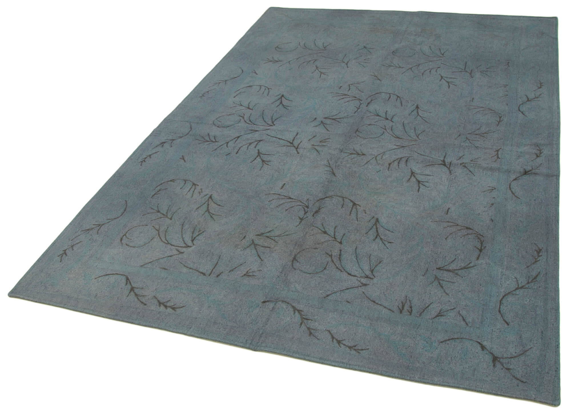 Handmade Wool Area Rug | Vintage Turkish Carpet With Blue Floral Pattern & Cotton Wool Carpet