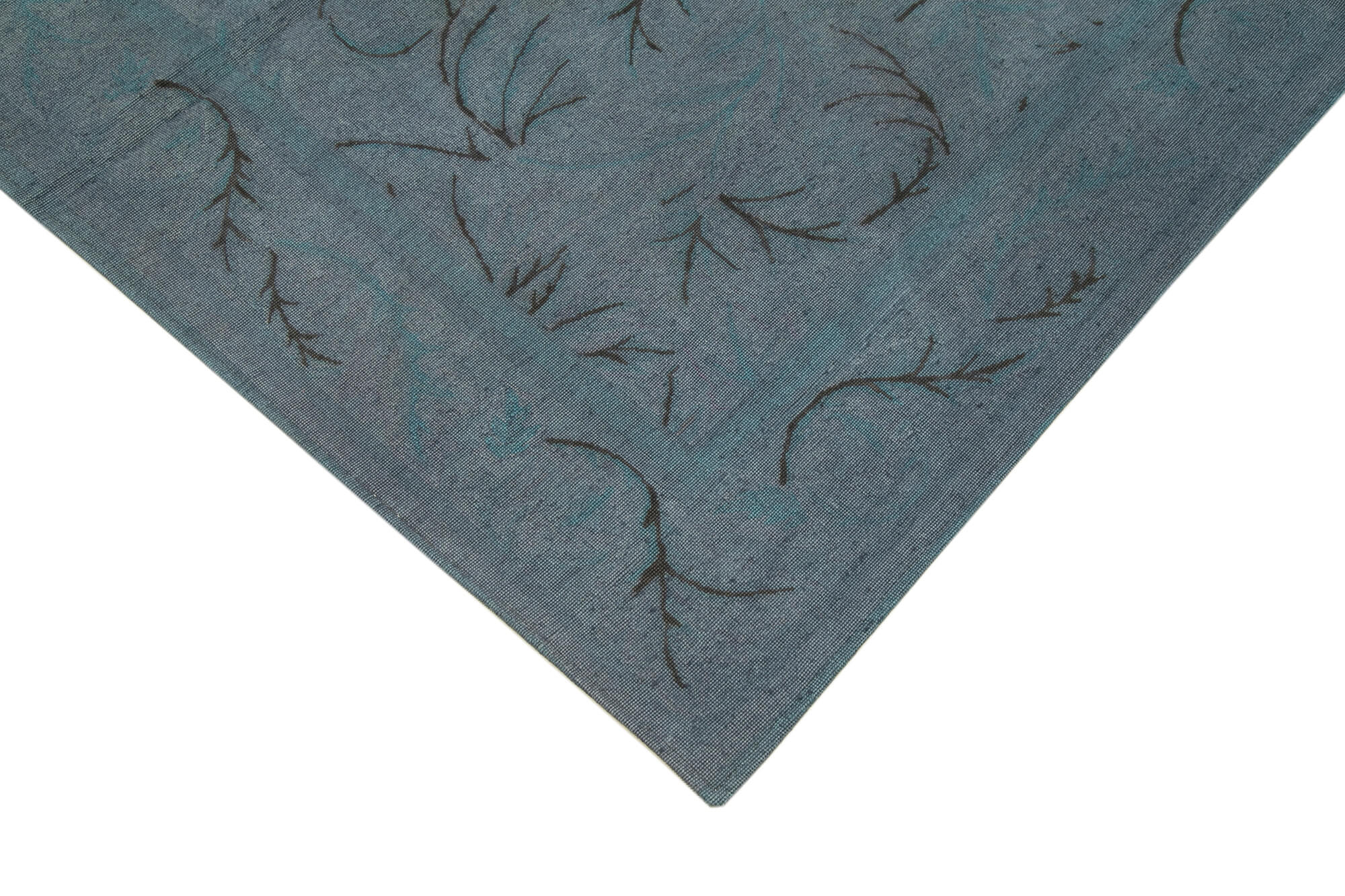 Handmade Wool Area Rug | Vintage Turkish Carpet With Blue Floral Pattern & Cotton Wool Carpet