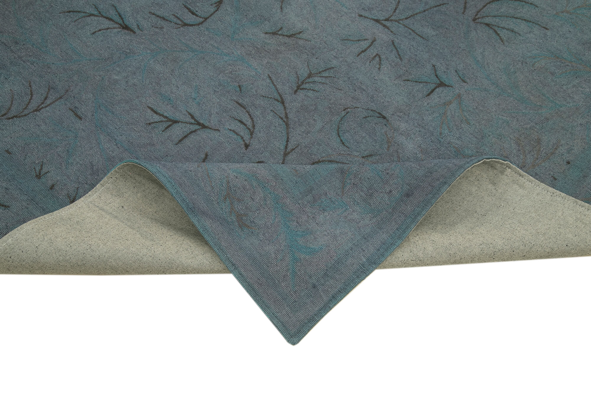 Handmade Wool Area Rug | Vintage Turkish Carpet With Blue Floral Pattern & Cotton Wool Carpet