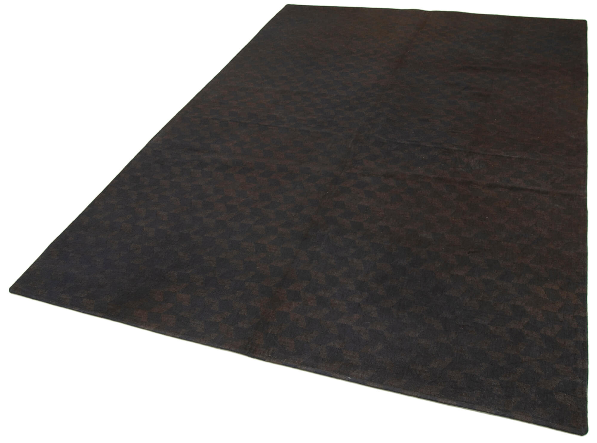 Handmade Area Rug – Brown Geometric Cotton Wool Hand Woven Vintage Turkish Carpet 5'7''x8'2''