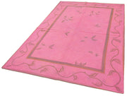 Handmade Wool Area Rug – Pink Floral Pattern Rug, Durable Cotton Wool Blend Carpet 5'4''x8'4''