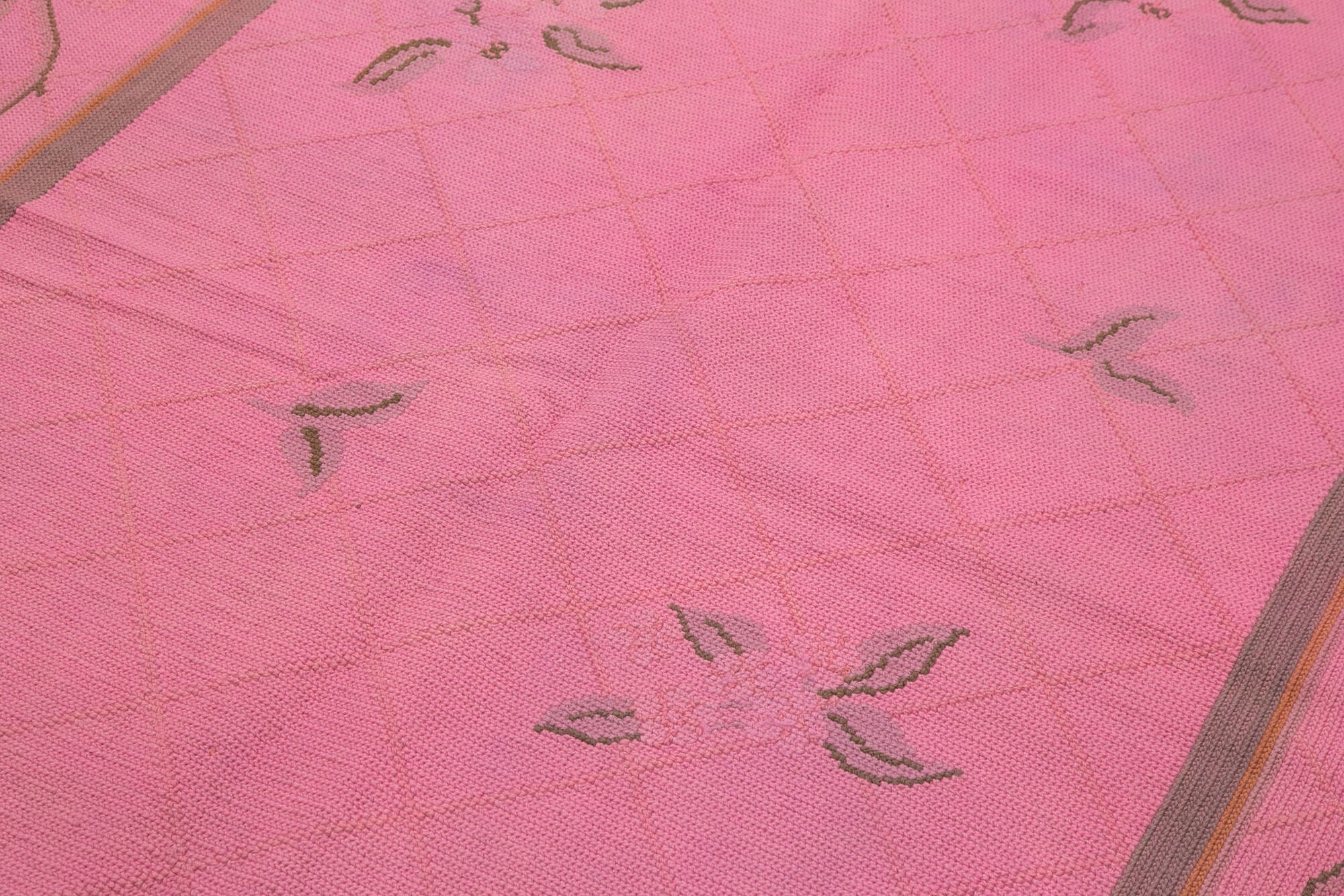 Handmade Wool Area Rug – Pink Floral Pattern Rug, Durable Cotton Wool Blend Carpet 5'4''x8'4''