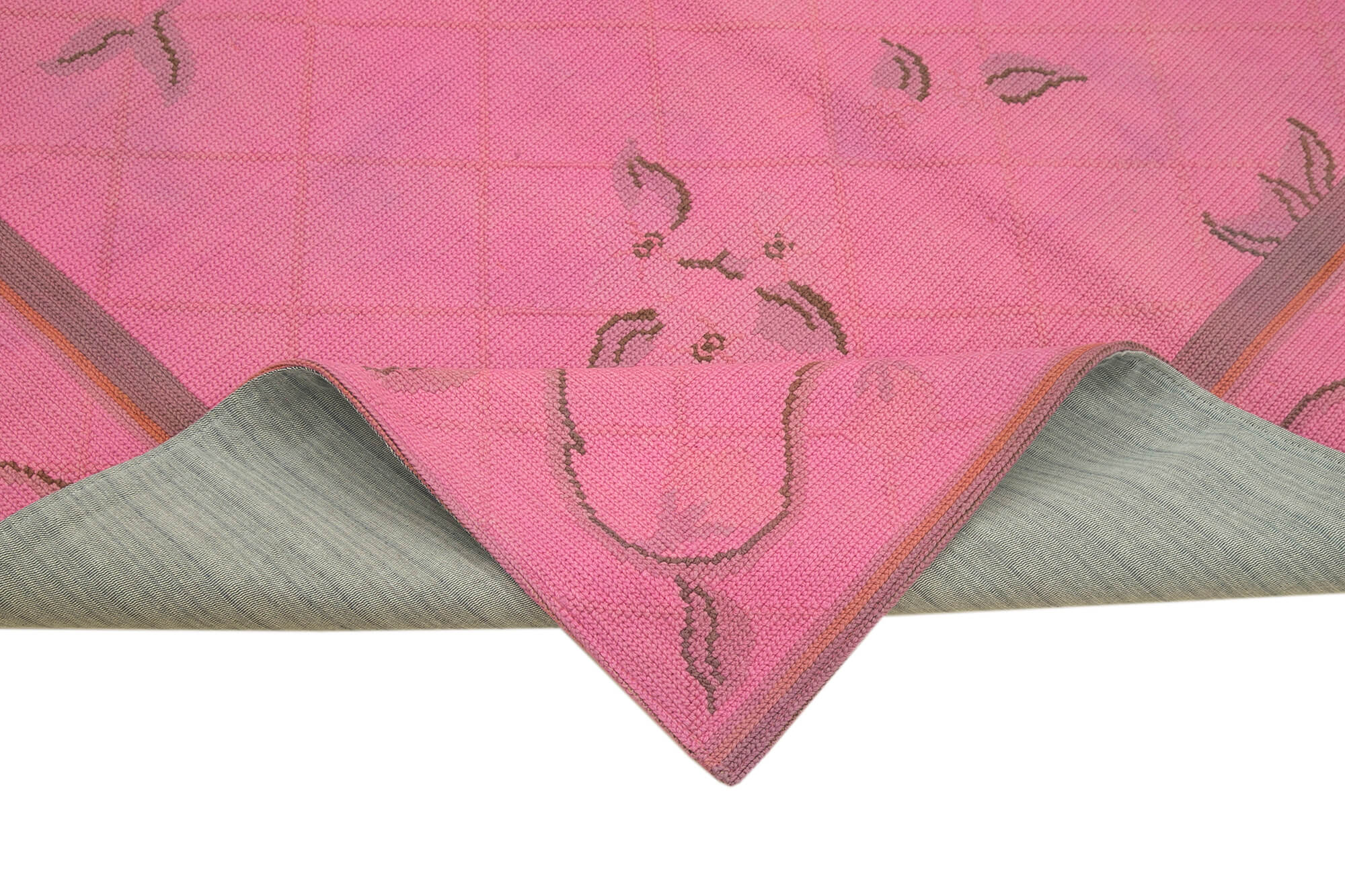 Handmade Wool Area Rug – Pink Floral Pattern Rug, Durable Cotton Wool Blend Carpet 5'4''x8'4''