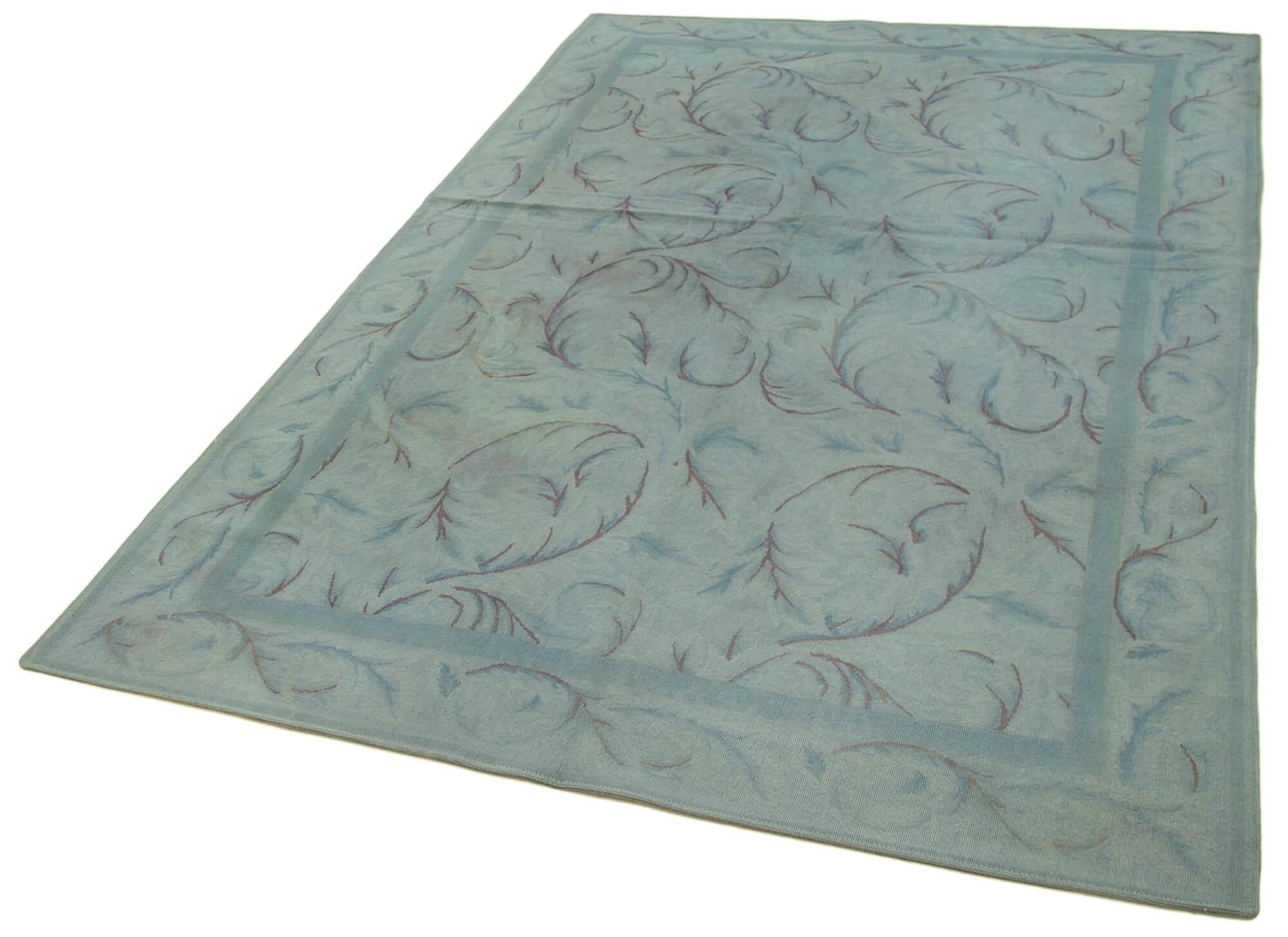 Handmade Wool Area Rug – Blue Floral Pattern Cotton Wool Carpet 5'4''x8'4''
