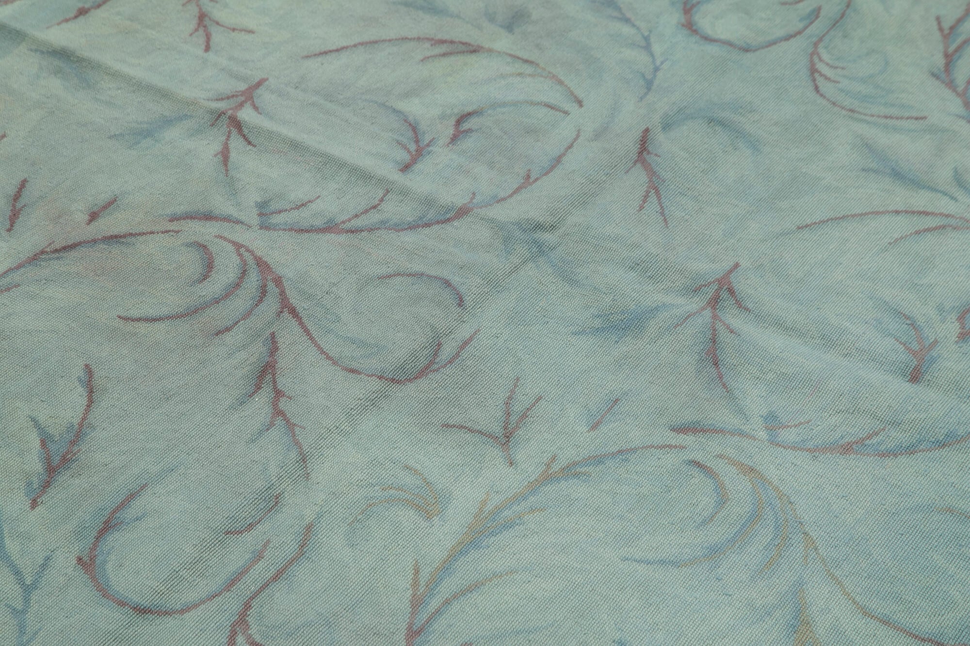 Handmade Wool Area Rug – Blue Floral Pattern Cotton Wool Carpet 5'4''x8'4''