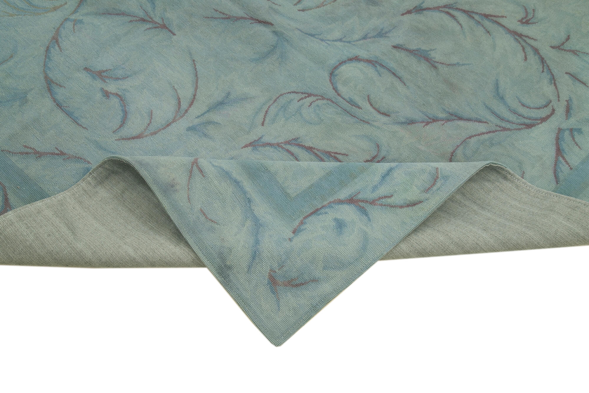 Handmade Wool Area Rug – Blue Floral Pattern Cotton Wool Carpet 5'4''x8'4''