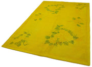 Handmade Wool Area Rug – Yellow Floral Rug, Vintage Turkish Carpet 5'6''x8'6''