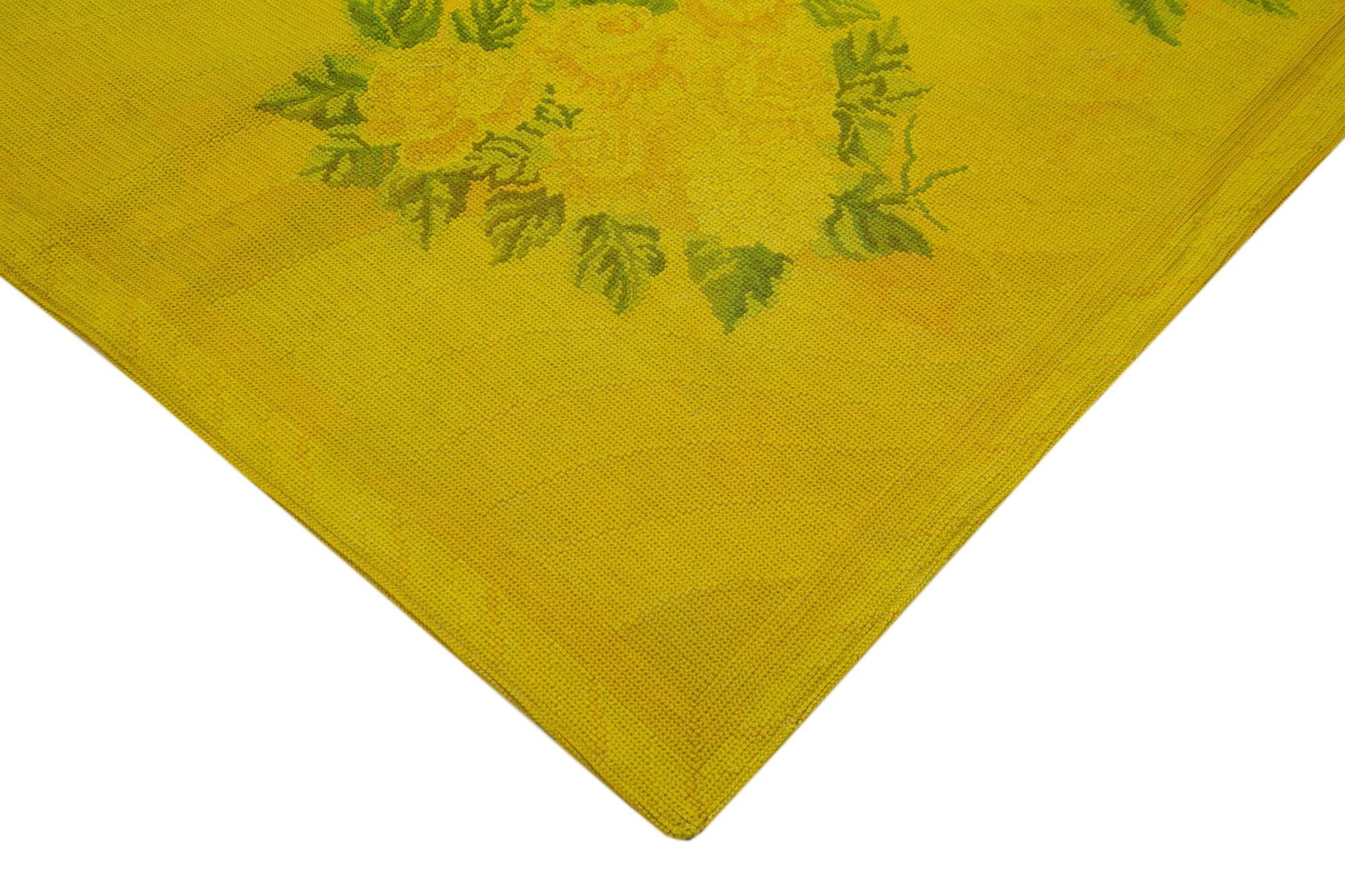 Handmade Wool Area Rug – Yellow Floral Rug, Vintage Turkish Carpet 5'6''x8'6''