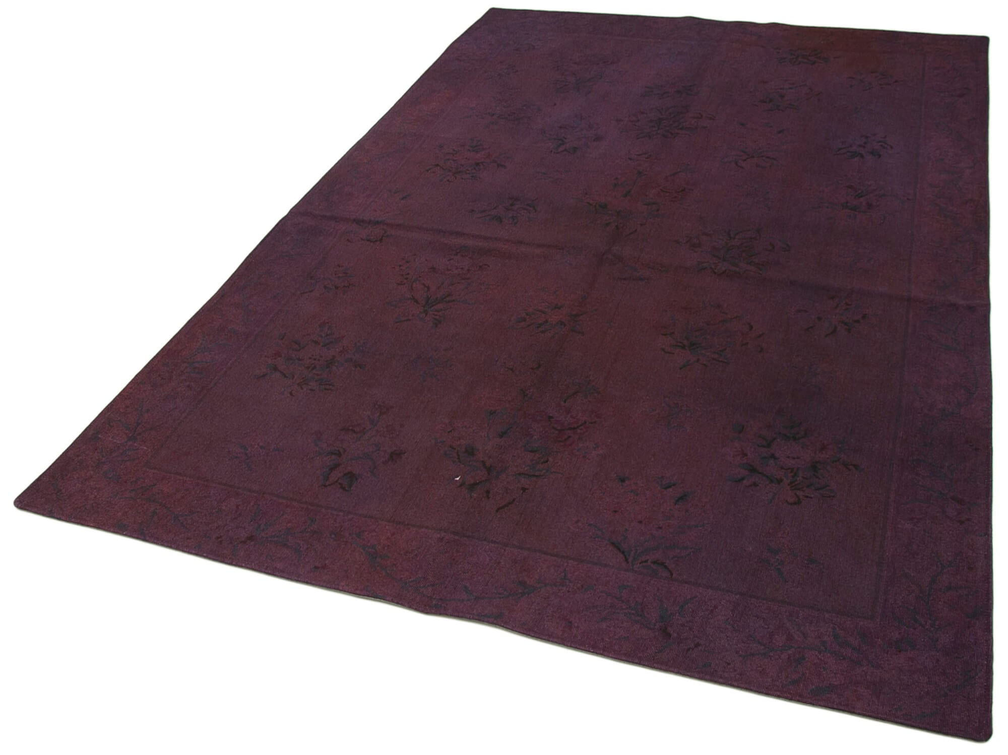 Handmade Area Rug - Brown Floral Wool Cotton Vintage Turkish Carpet 5'3''x8'3''