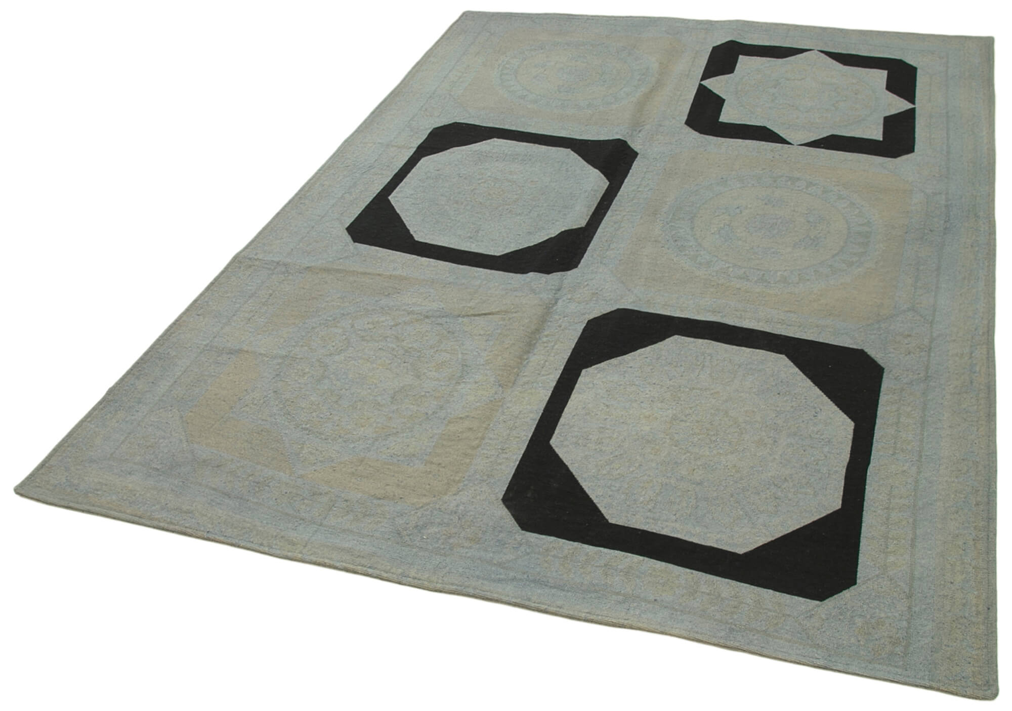 Handmade Wool Area Rug – Vintage Floral Rug | Turkish Hand Knotted Grey Carpet 5'5''x7'8''