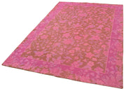 Handmade Wool Area Rug – Pink Floral Rug with Cotton Wool Blend, 5'5''x8'4''