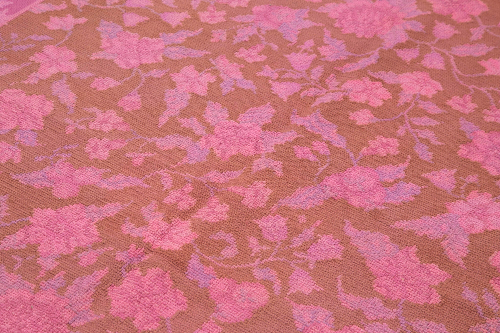 Handmade Wool Area Rug – Pink Floral Rug with Cotton Wool Blend, 5'5''x8'4''