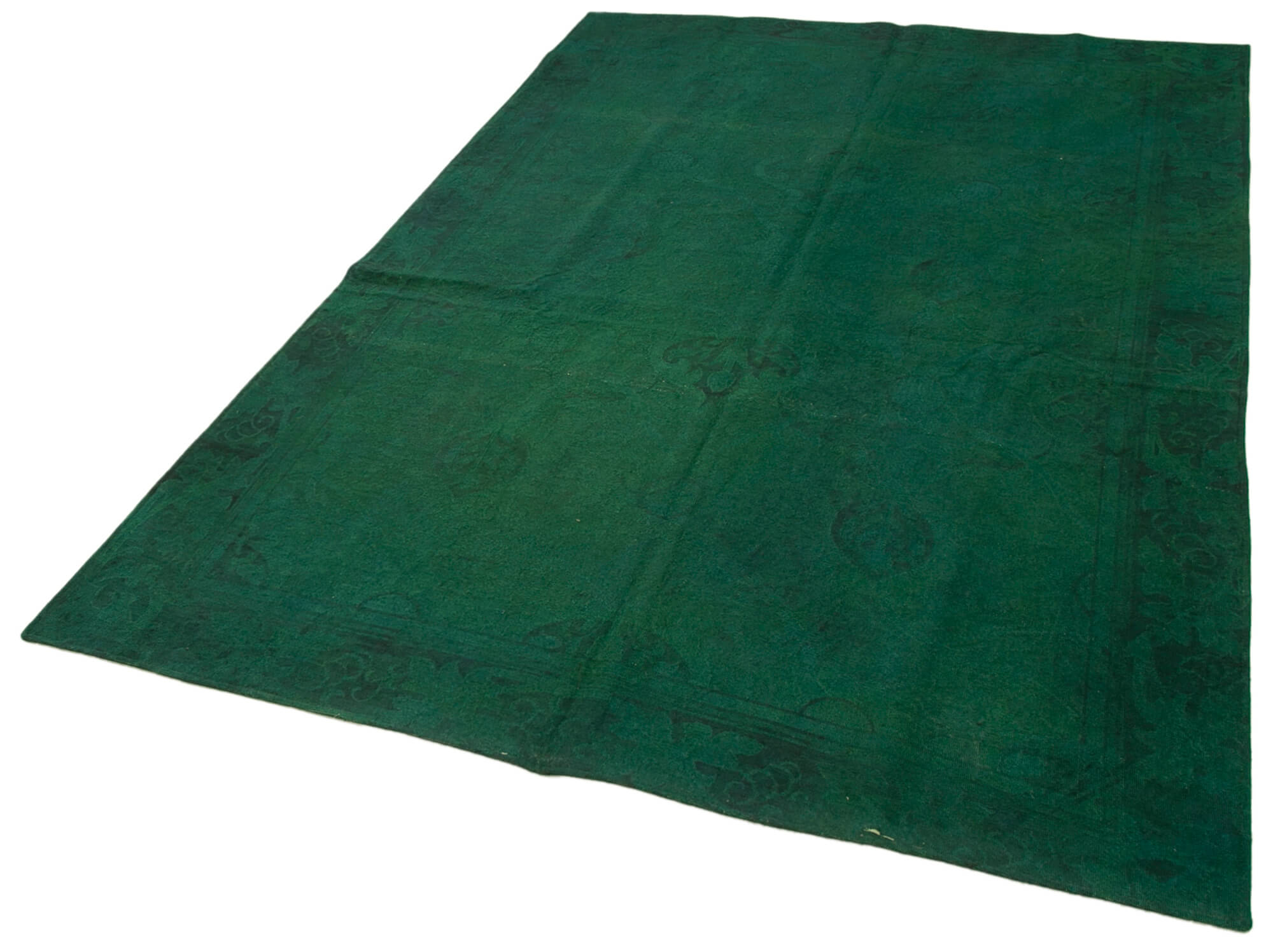 Handmade Area Rug – Vintage Wool Green Floral Carpet 5'4'' x 7'11''