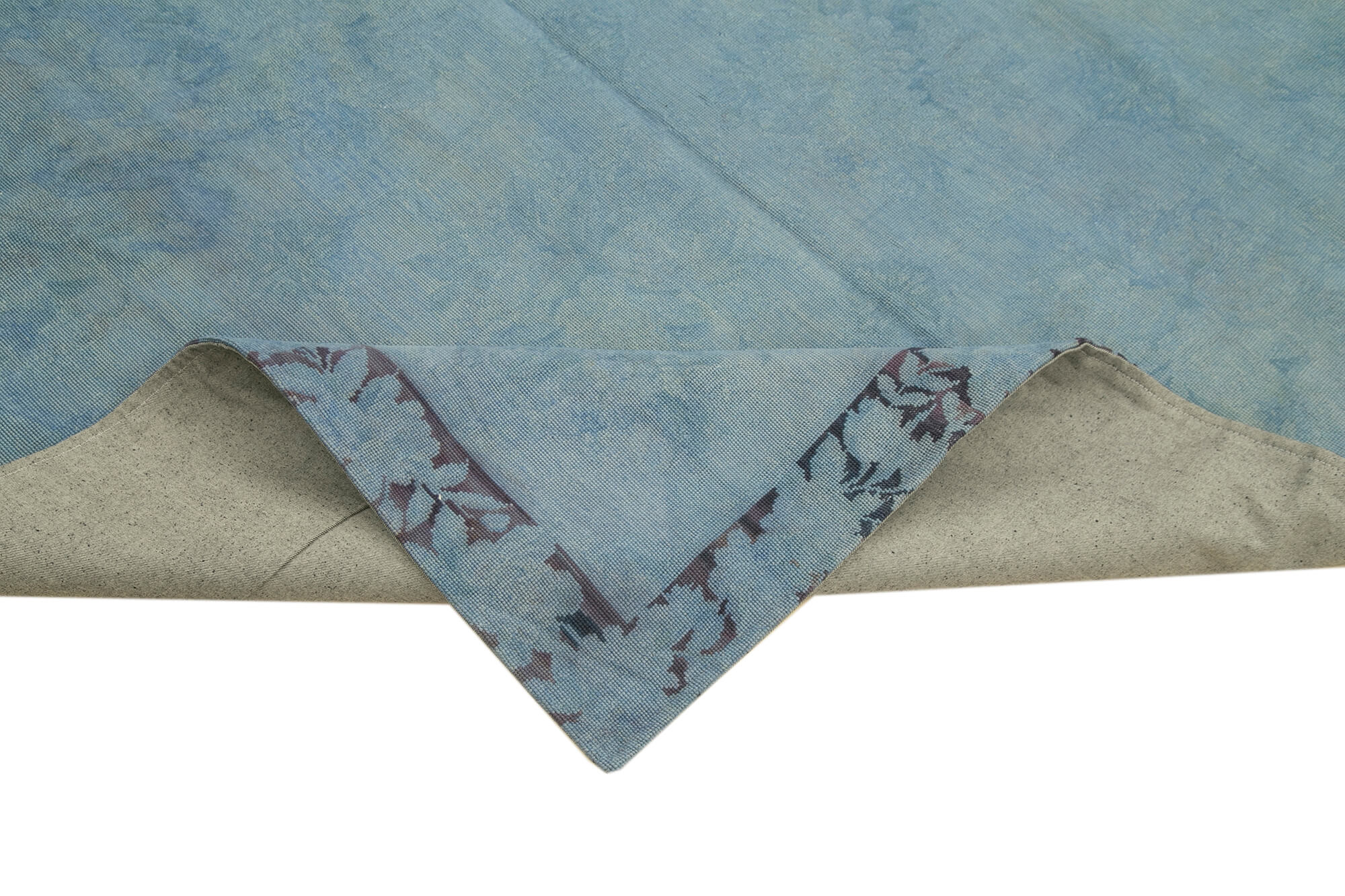 Handmade Wool Area Rug – Blue Floral Pattern Carpet | Cotton Wool Carpet 5'4''x8'6''