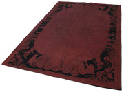 Handmade Area Rug – Needlepoint Floral Design Red Cotton Wool Carpet 5'4"x8'3"