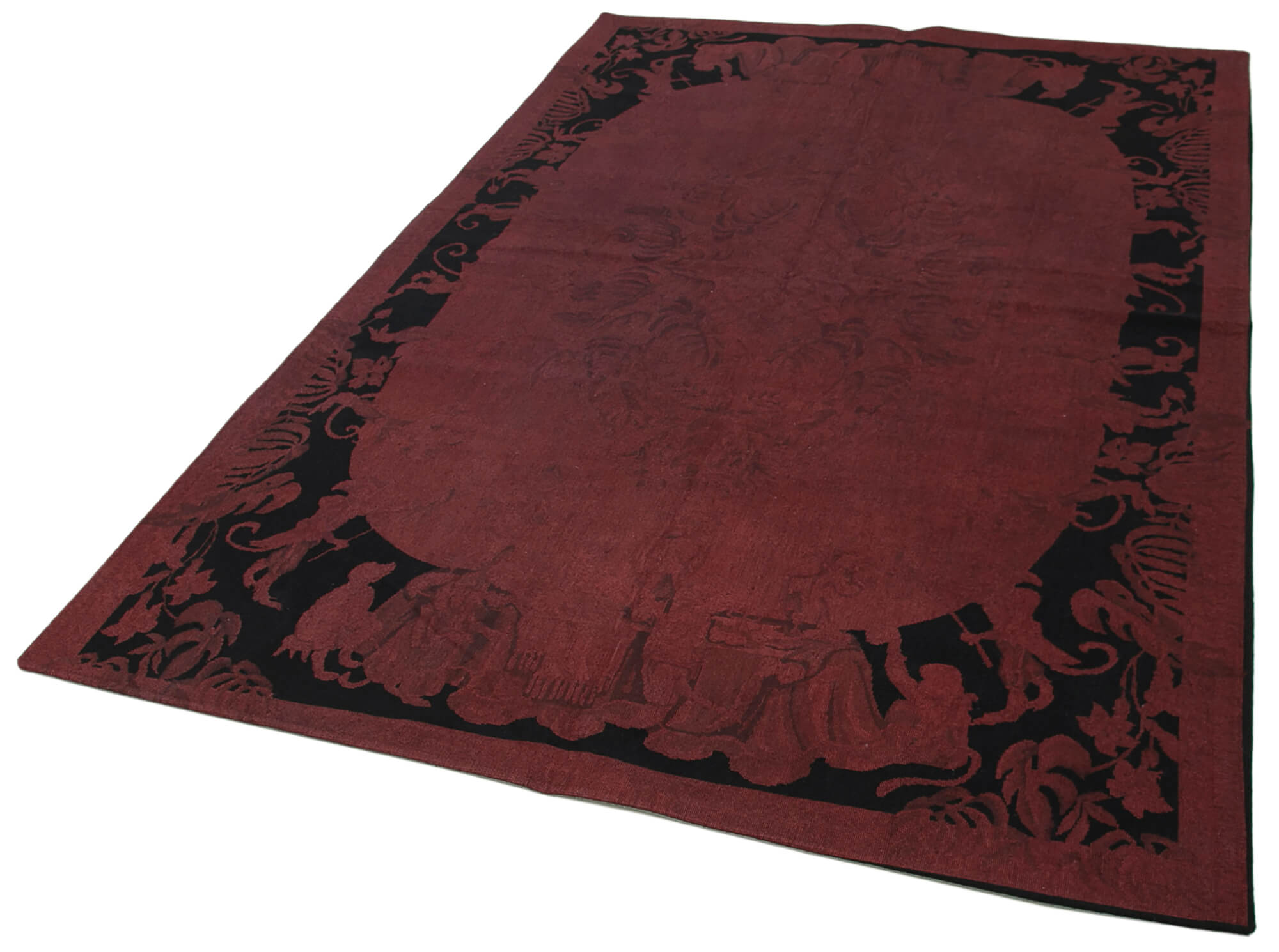 Handmade Area Rug – Needlepoint Floral Design Red Cotton Wool Carpet 5'4"x8'3"