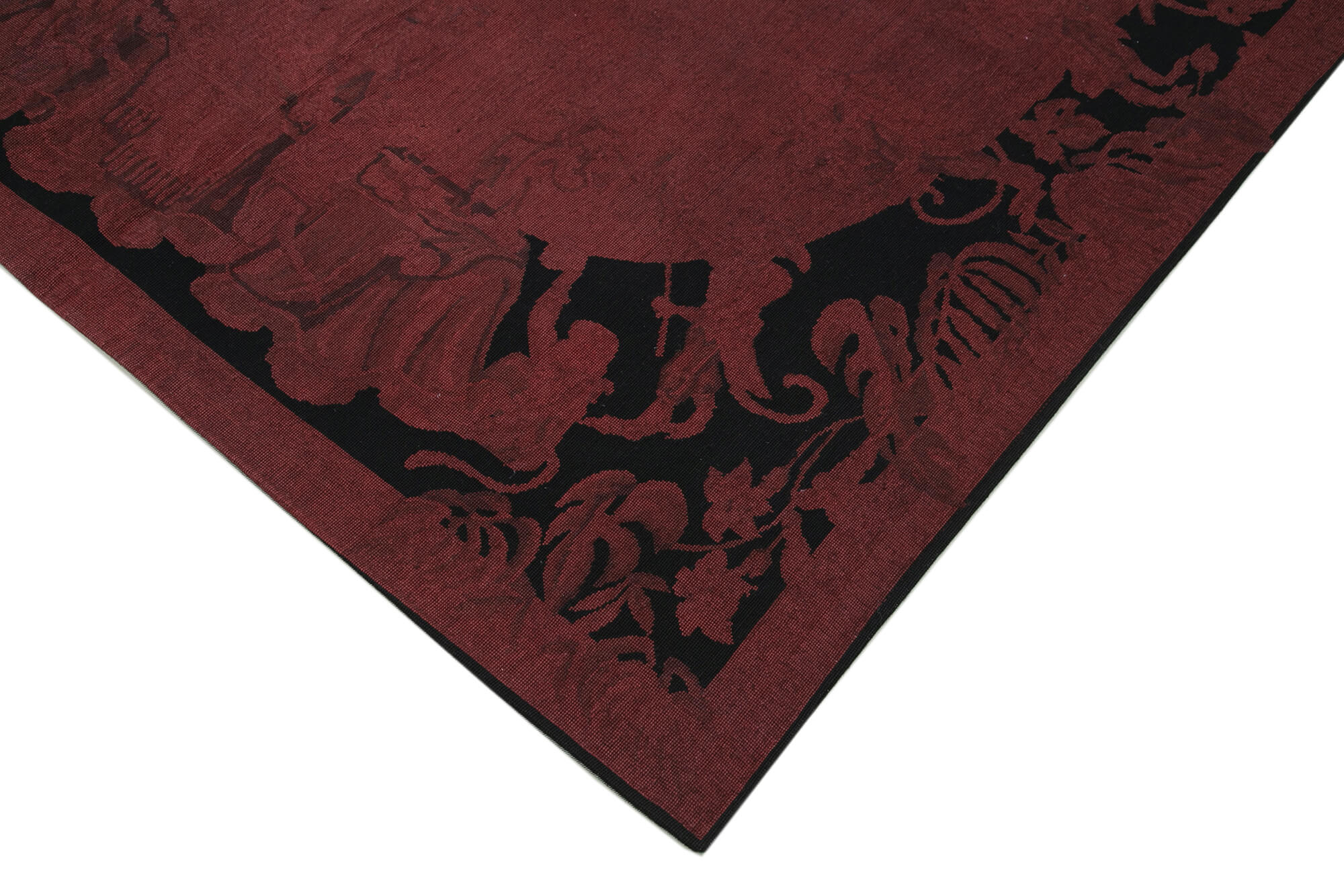 Handmade Area Rug – Needlepoint Floral Design Red Cotton Wool Carpet 5'4"x8'3"